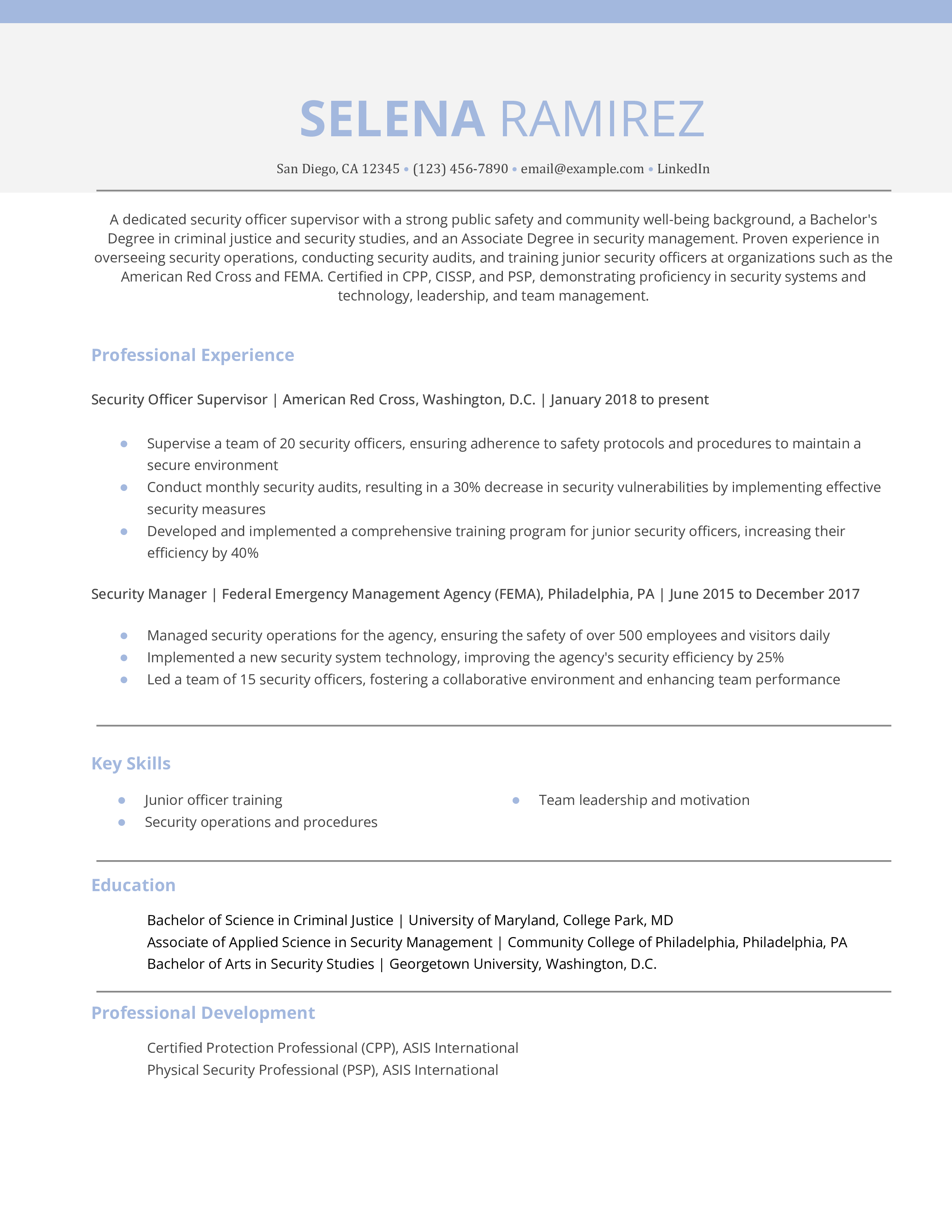 Security Officer Supervisor Resume Example