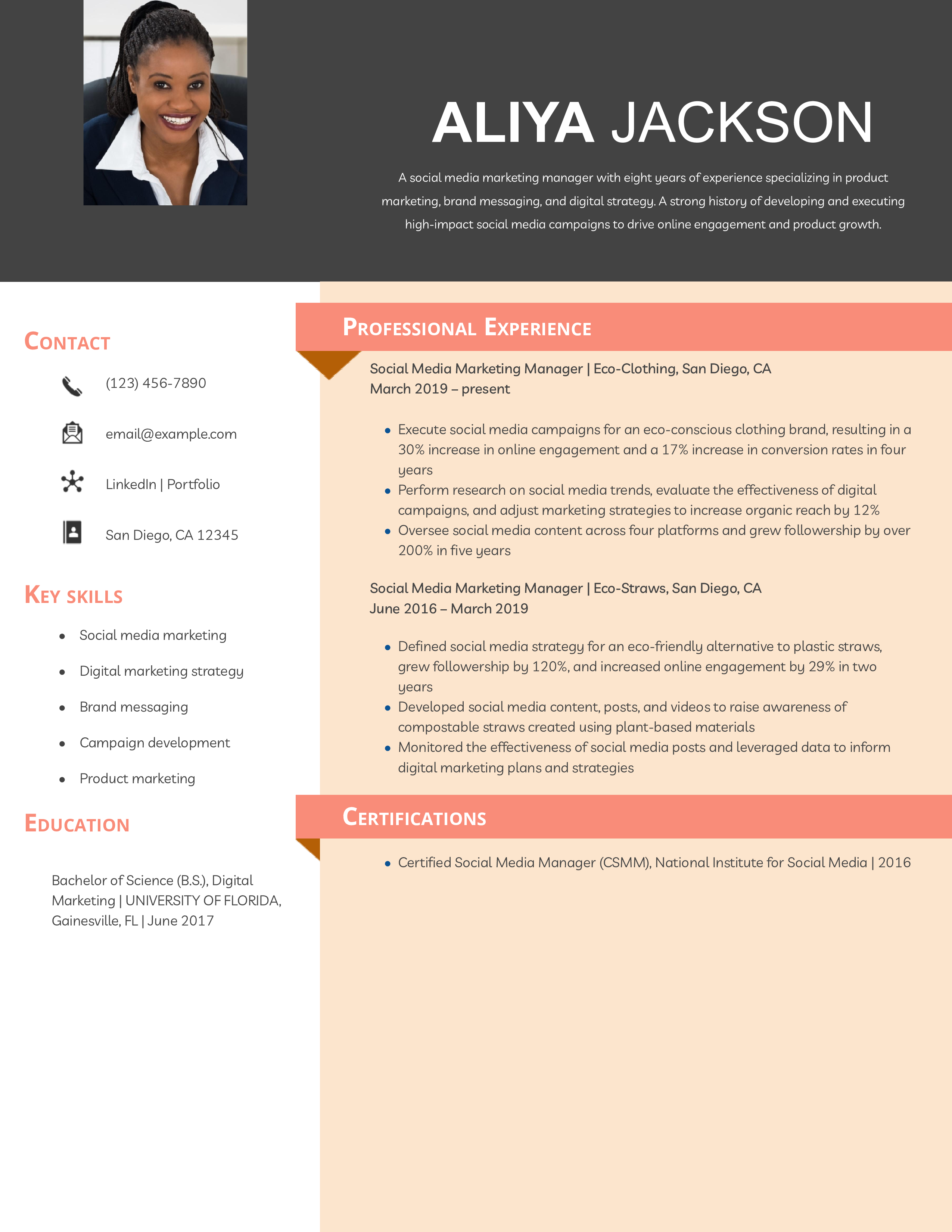 Social Media Marketing Manager Resume Example