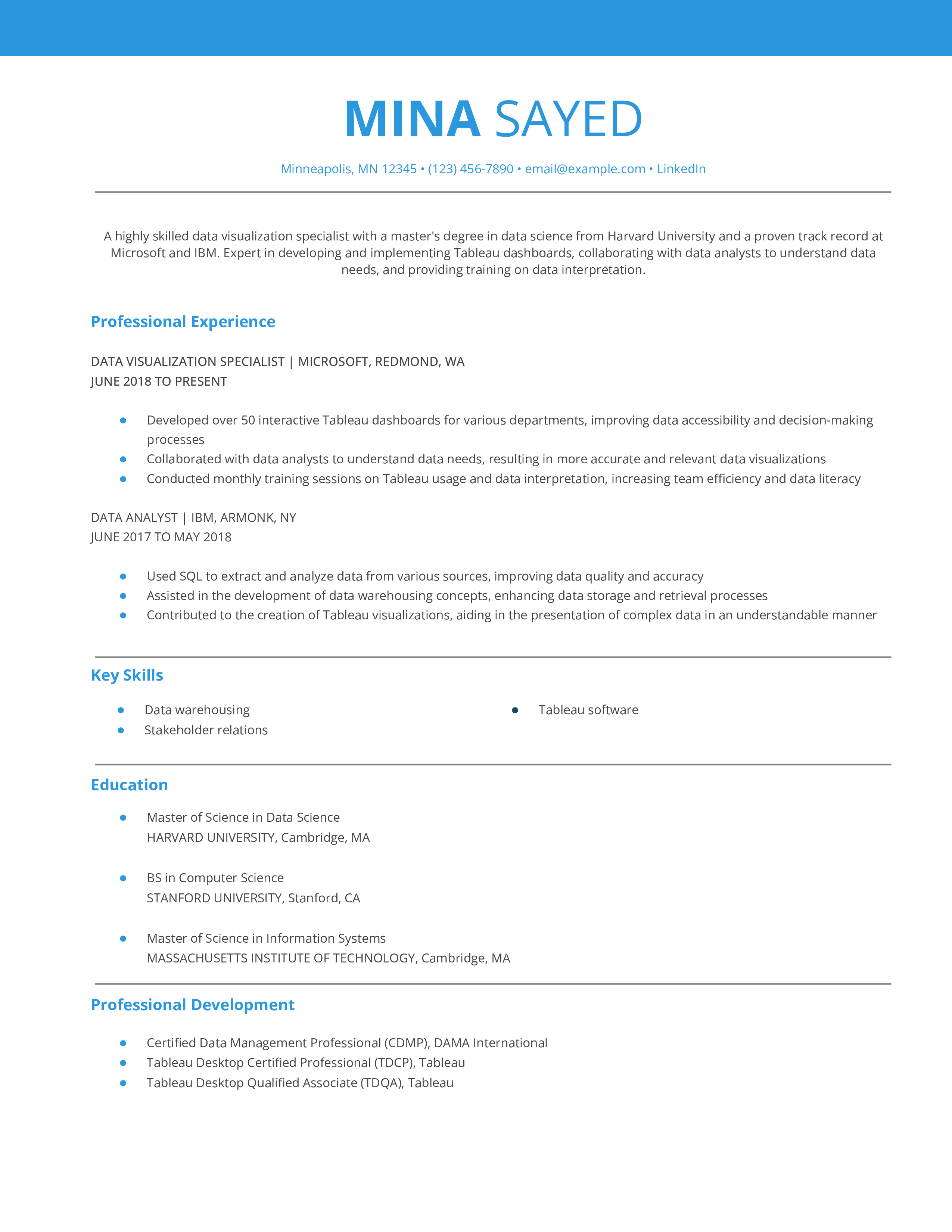 Tableau Resume Examples and Templates for 2024