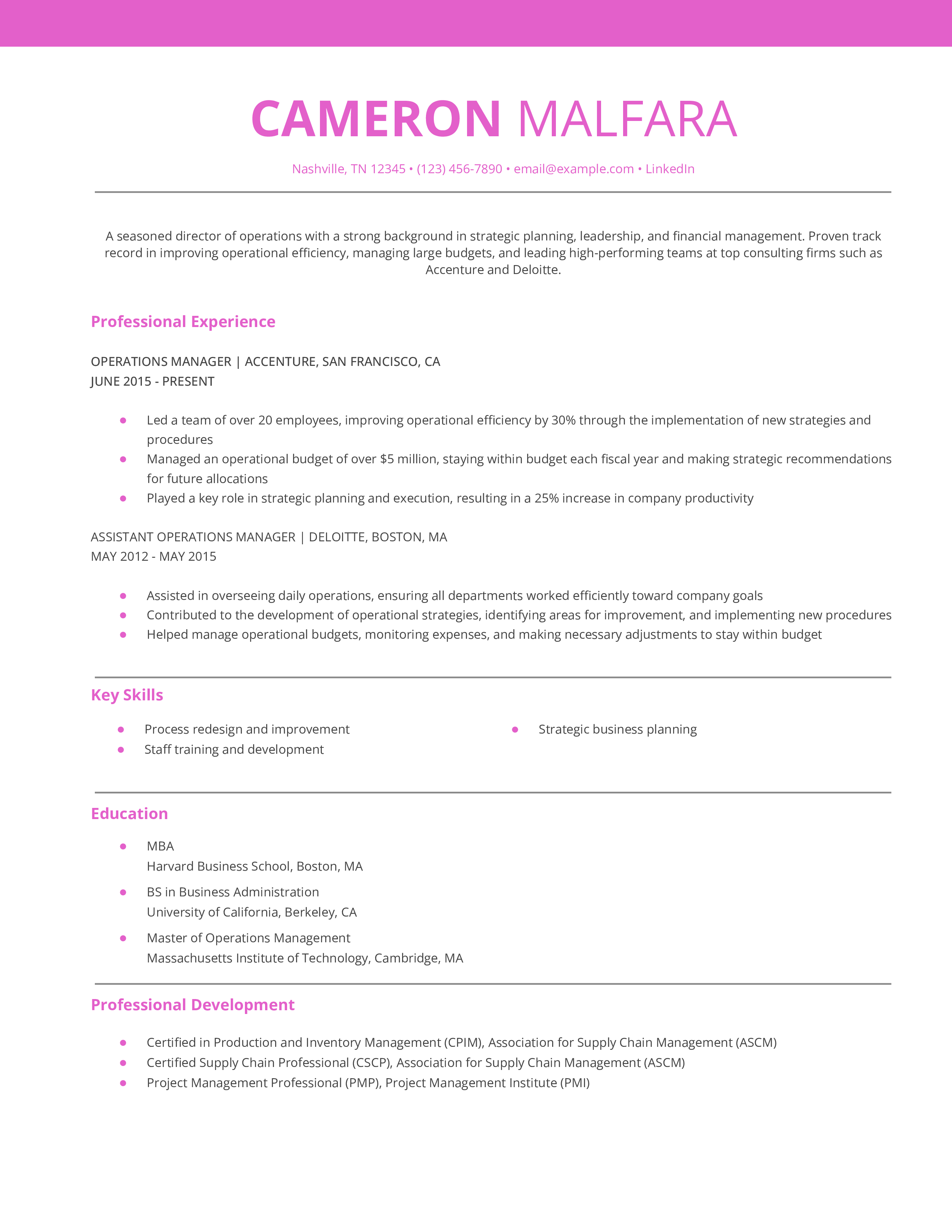 Director of Operations Resume Example