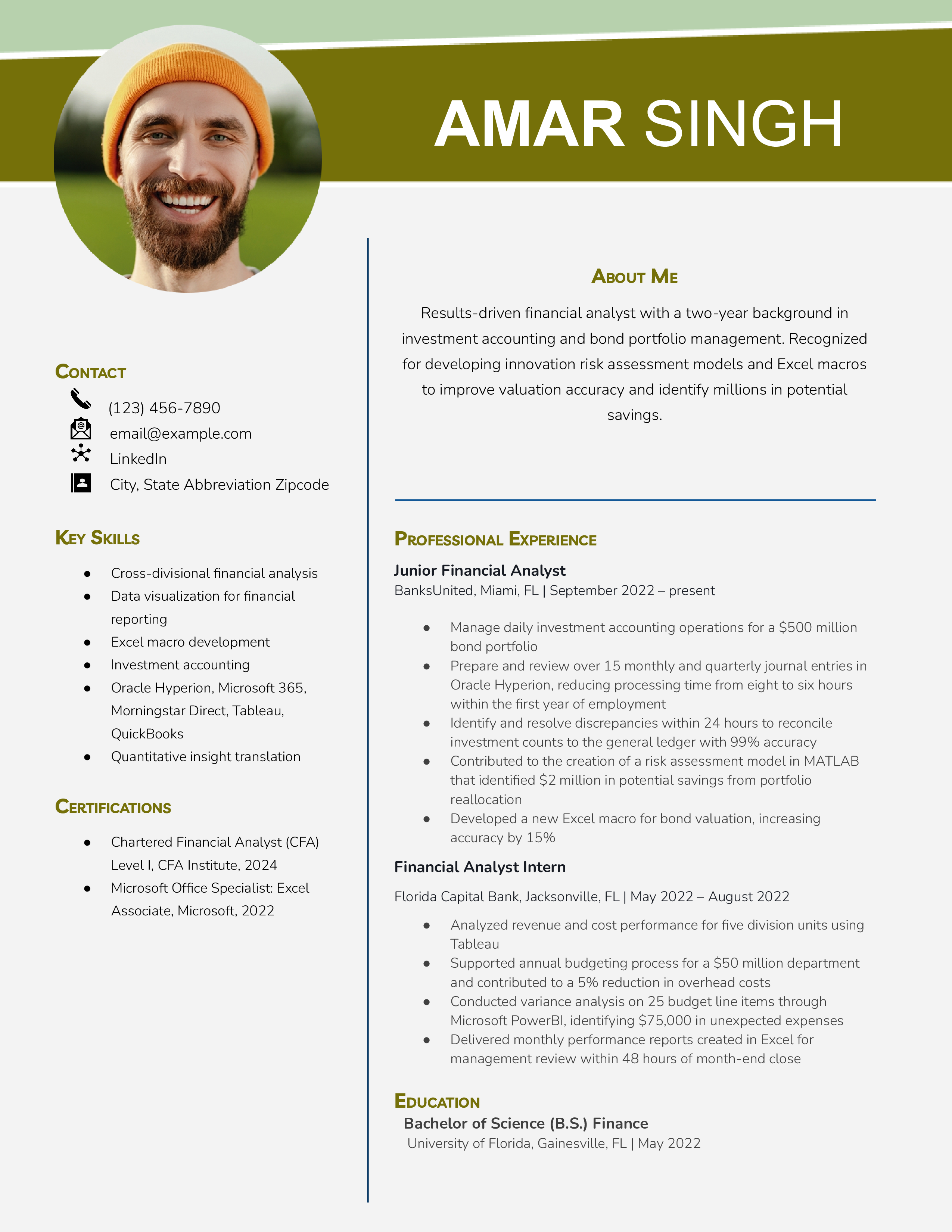 Entry Level Financial Analyst Resume Example