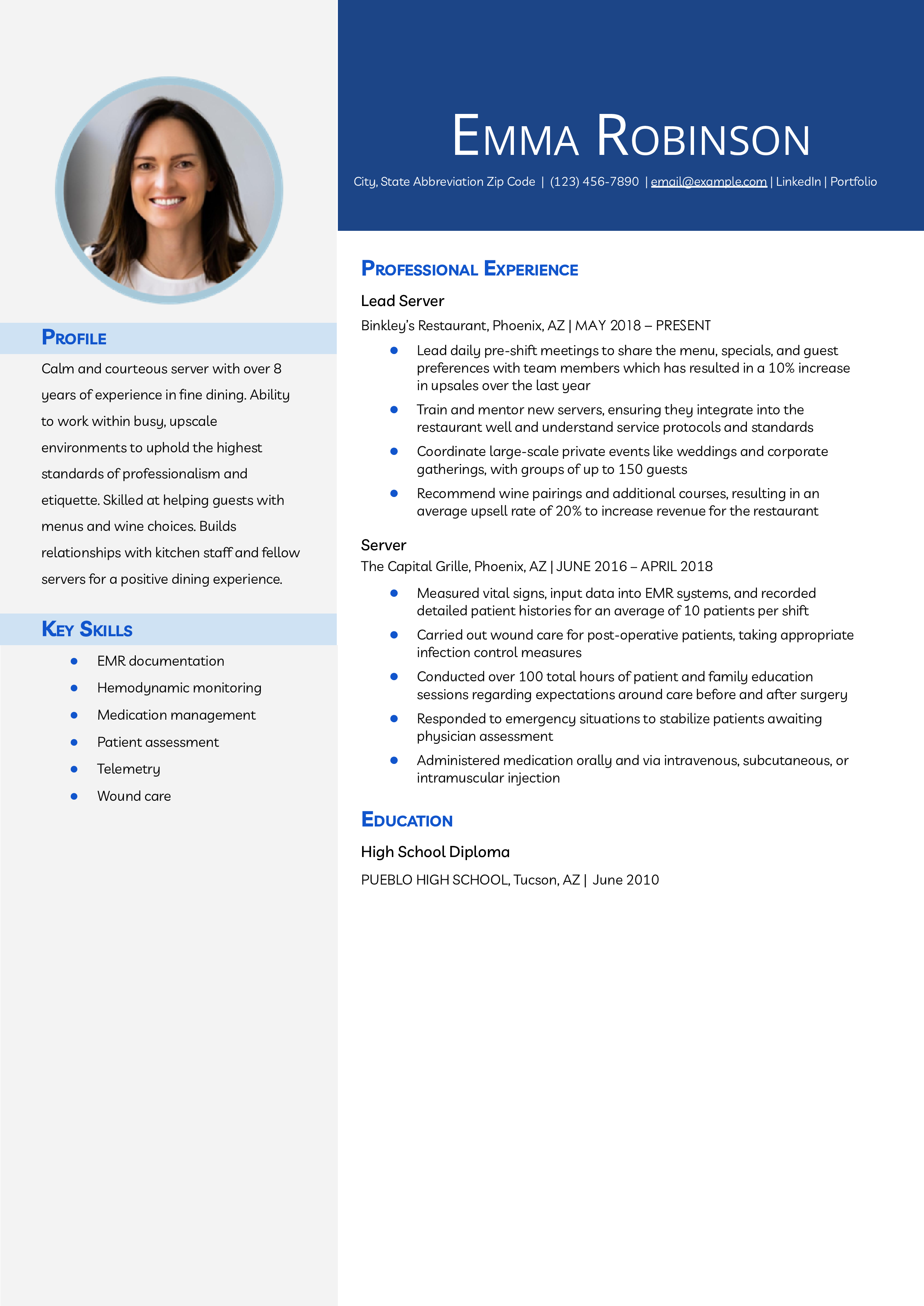 Entry Level Server Resume Template Example (file _ make a copy)