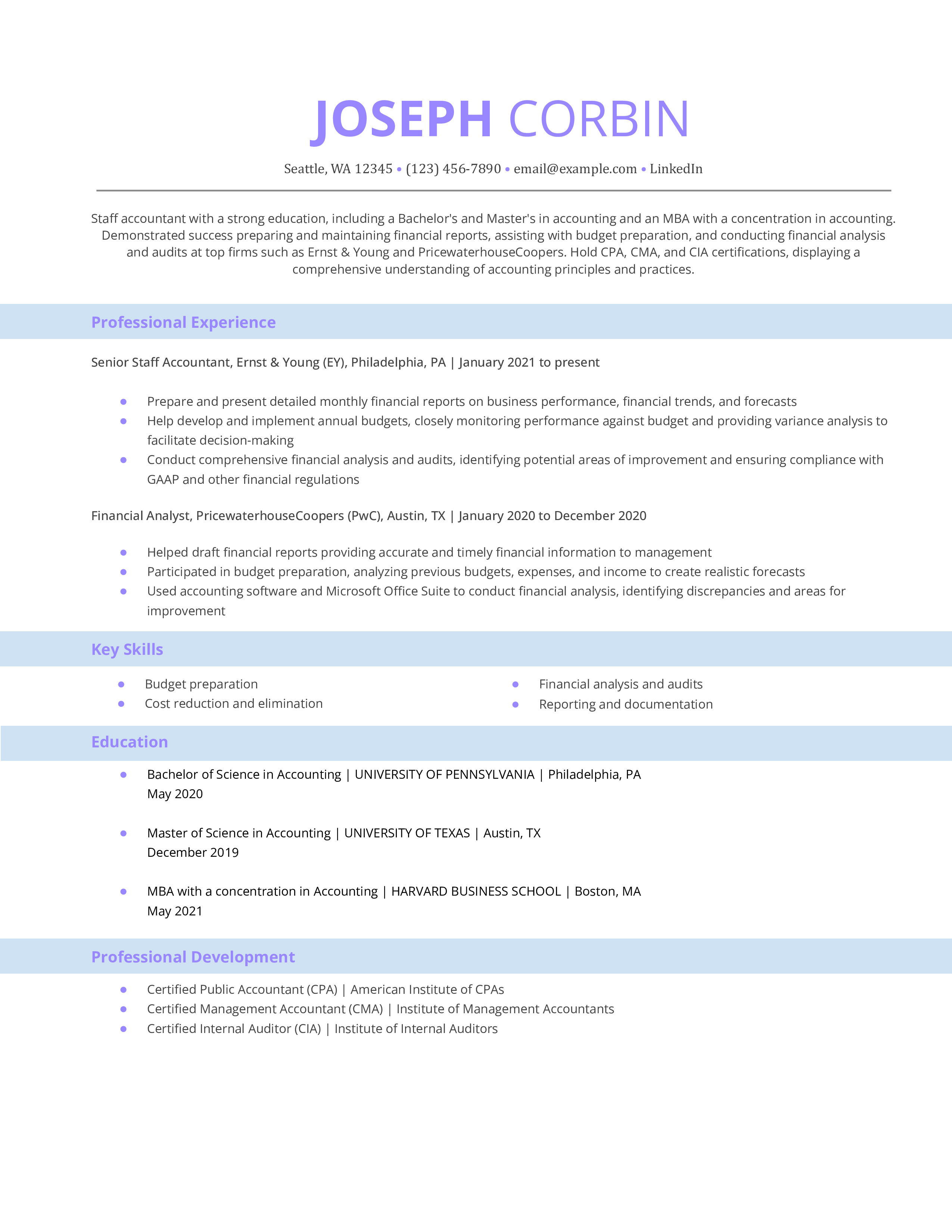 Entry-Level Staff Accountant Resume Example