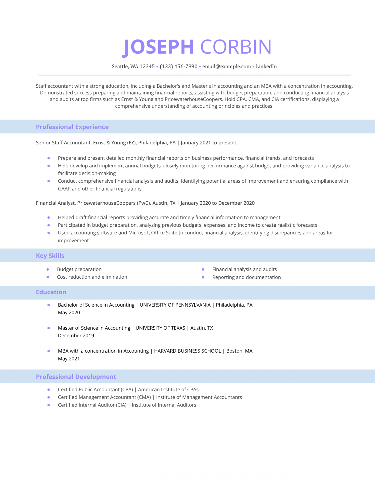 Entry-Level Staff Accountant Resume Example