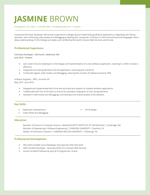 Full Stack Developer Resume Example