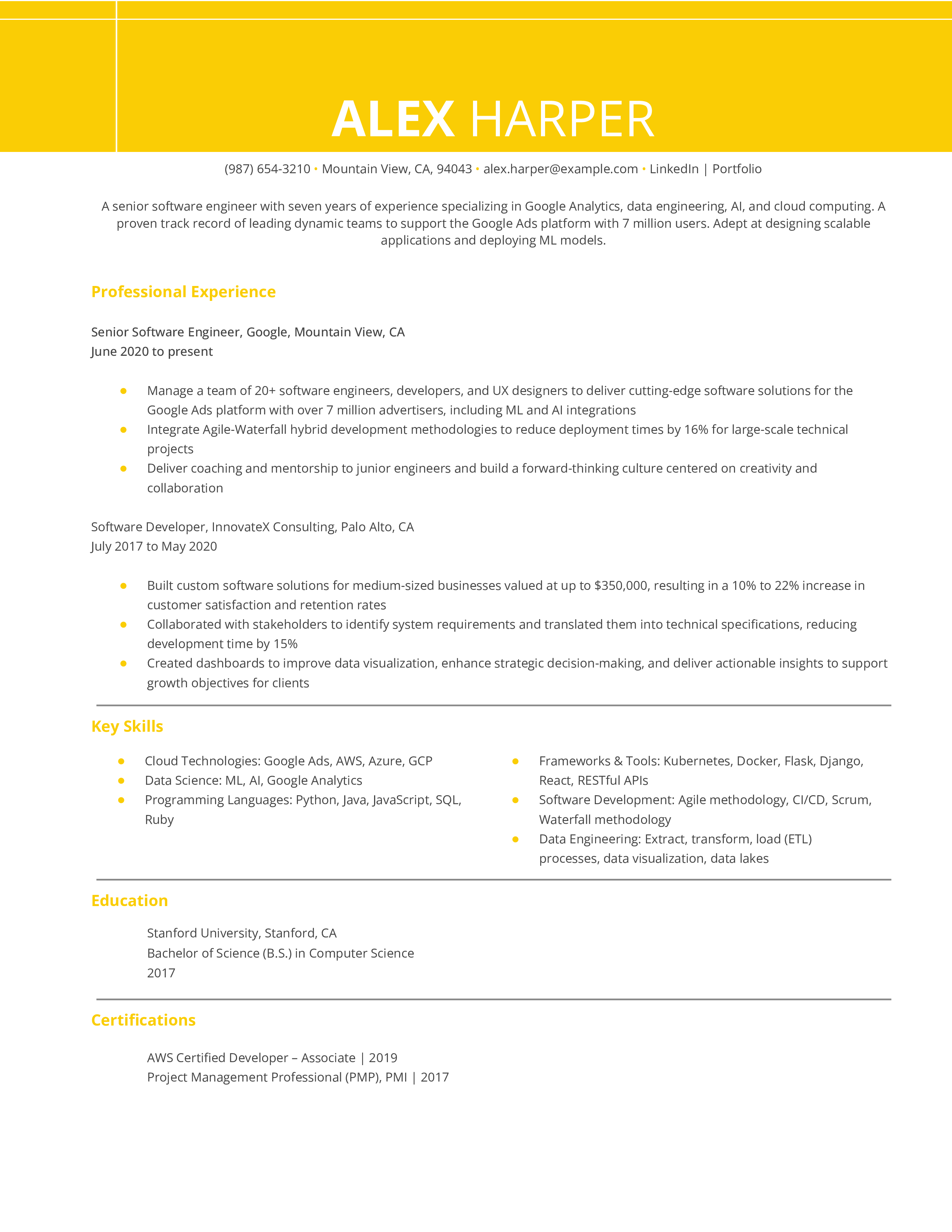 Google Software Engineer Resume Example