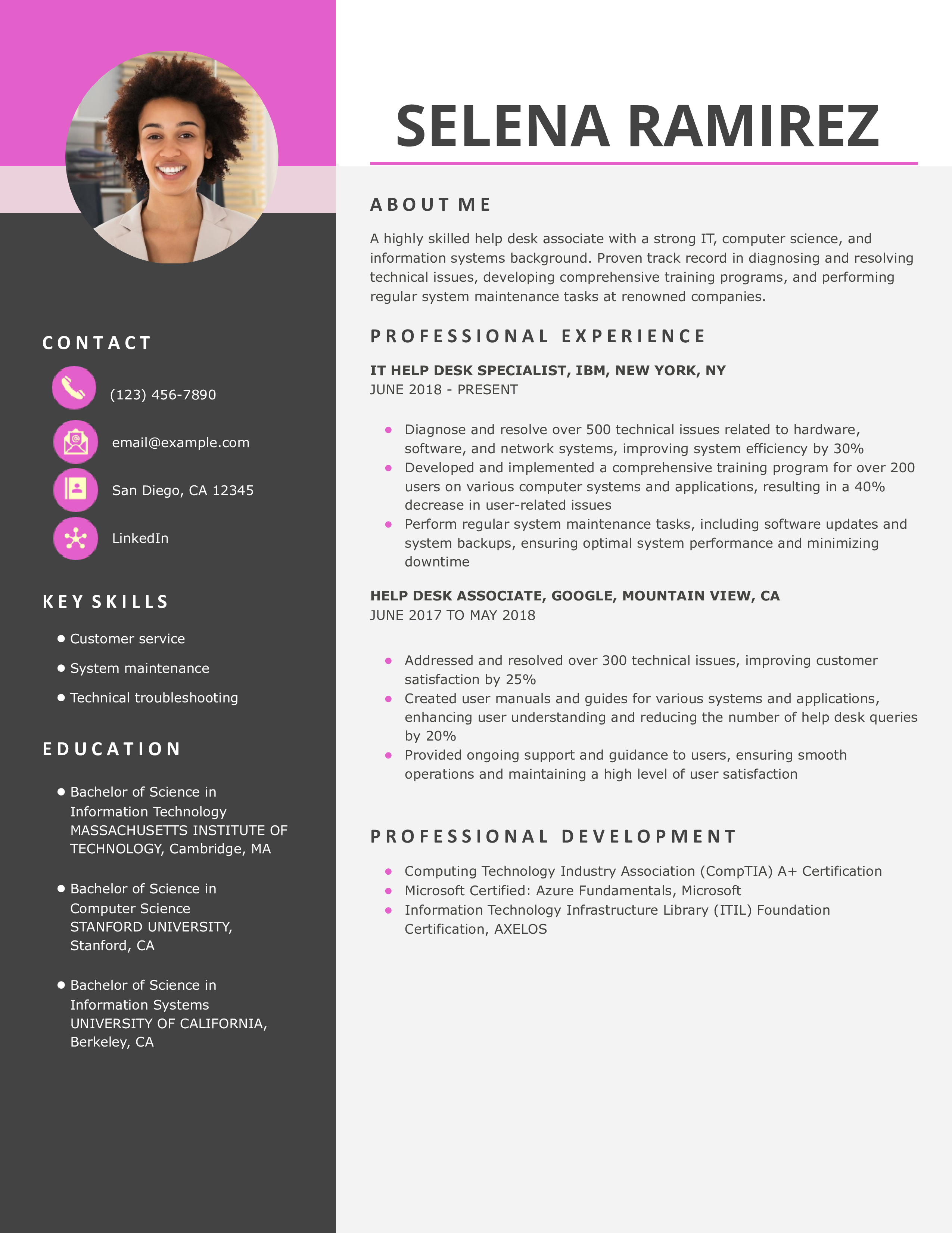 Help Desk Associate Resume Example