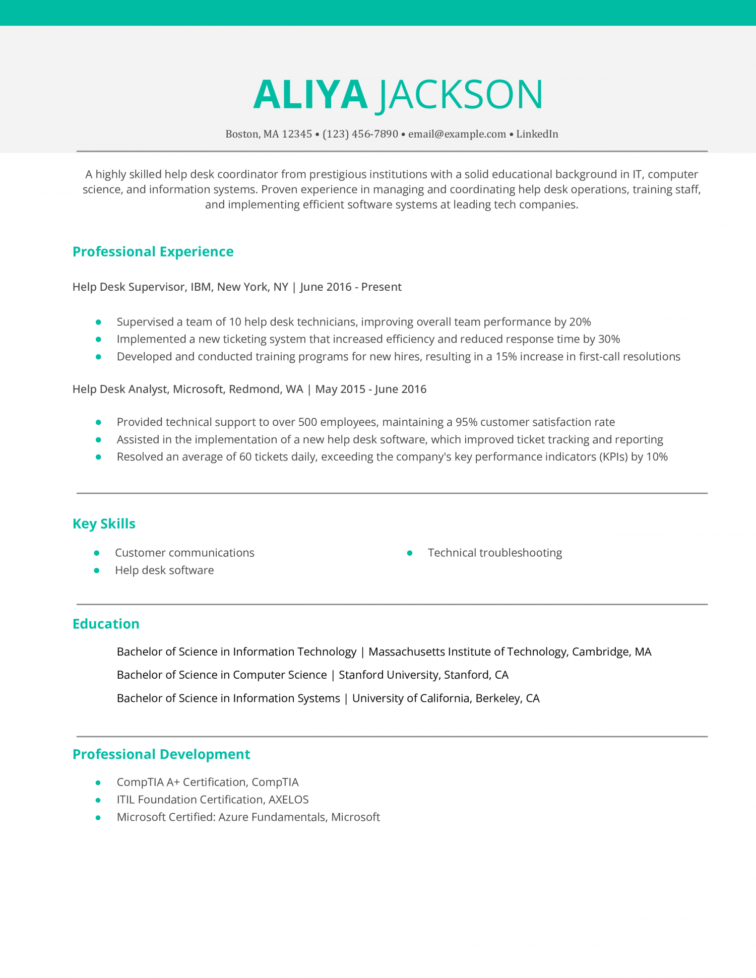 Help Desk Coordinator Resume Example