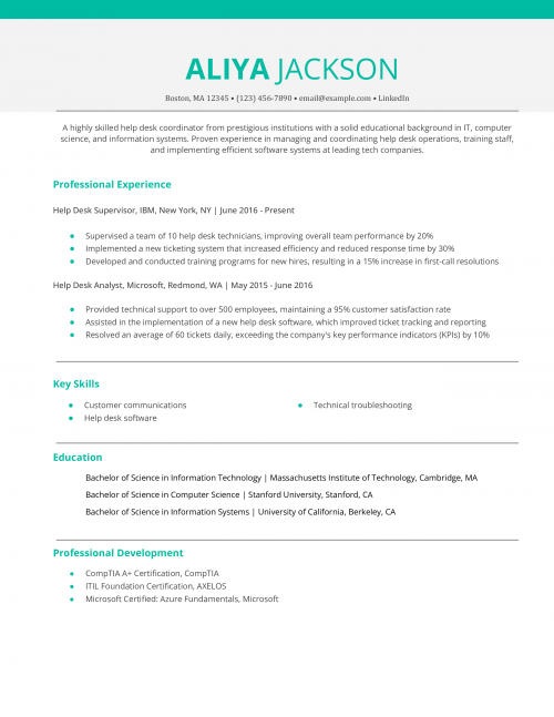 Help Desk Coordinator Resume Example