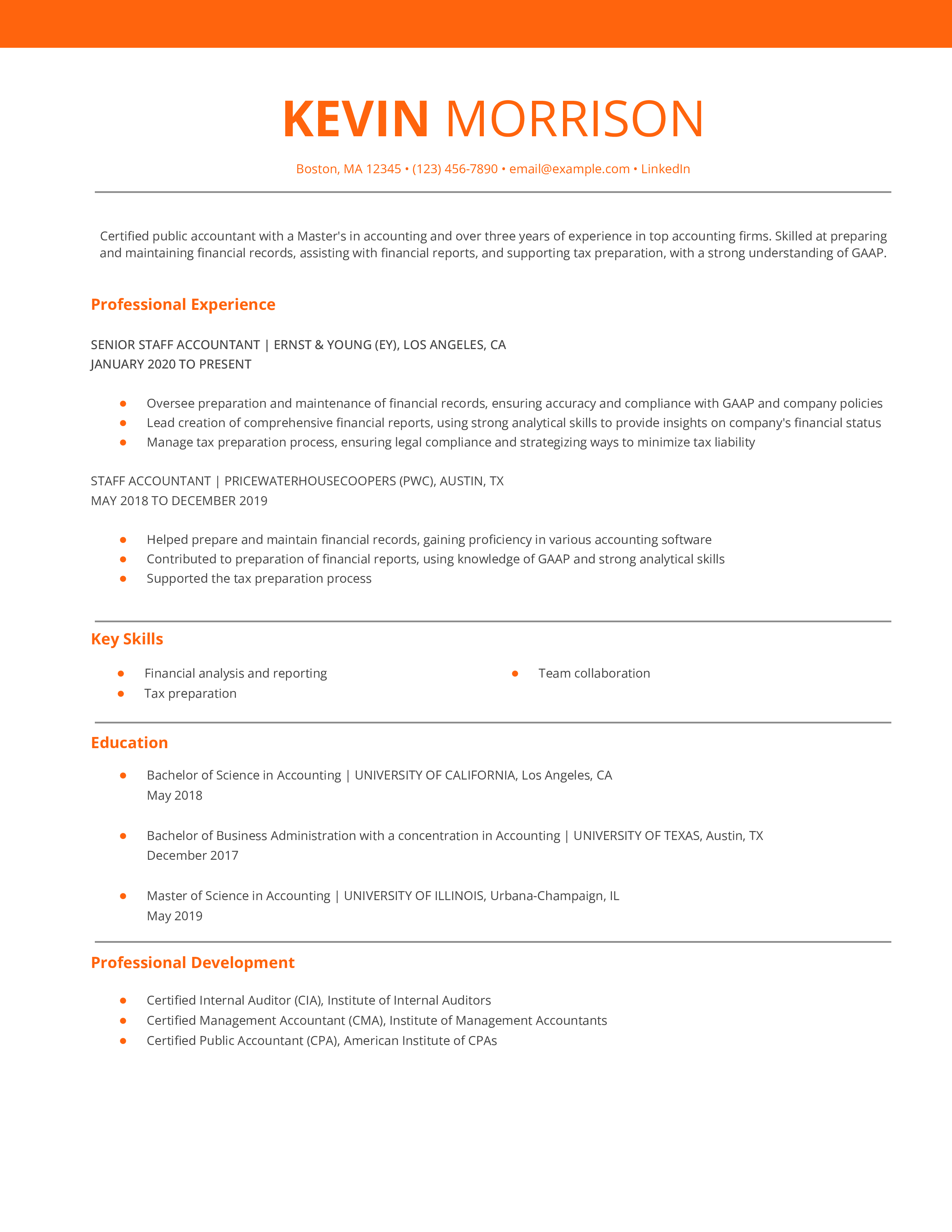Junior Staff Accountant Resume Example