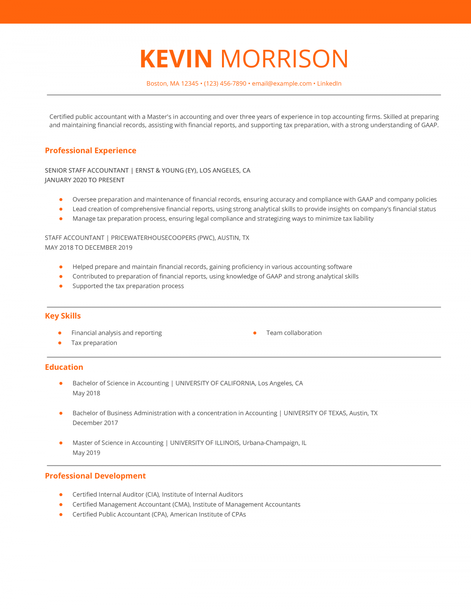 Junior Staff Accountant Resume Example