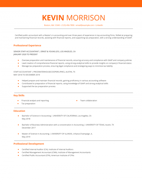 Junior Staff Accountant Resume Example