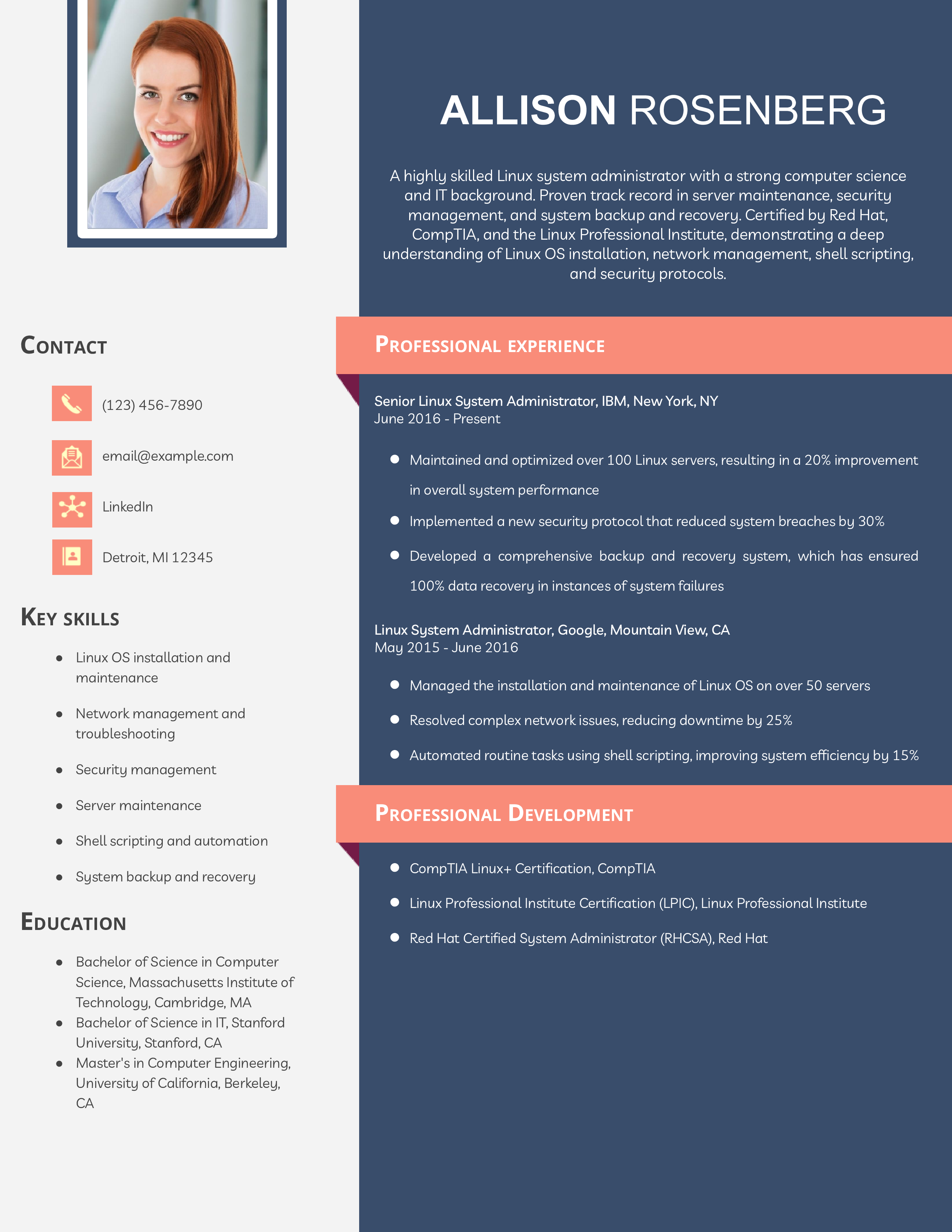 Linux System Administrator Resume Example