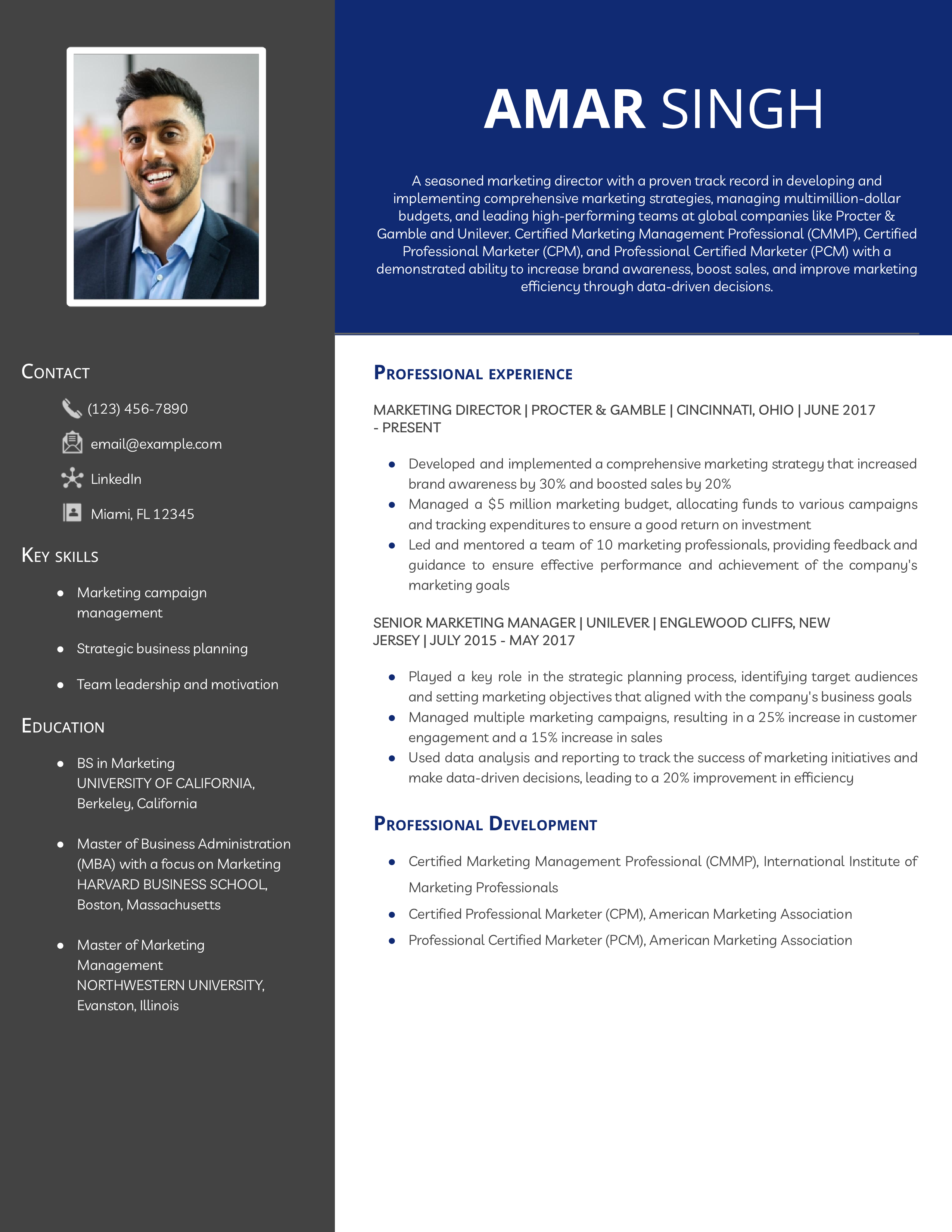 Marketing Director Resume Example
