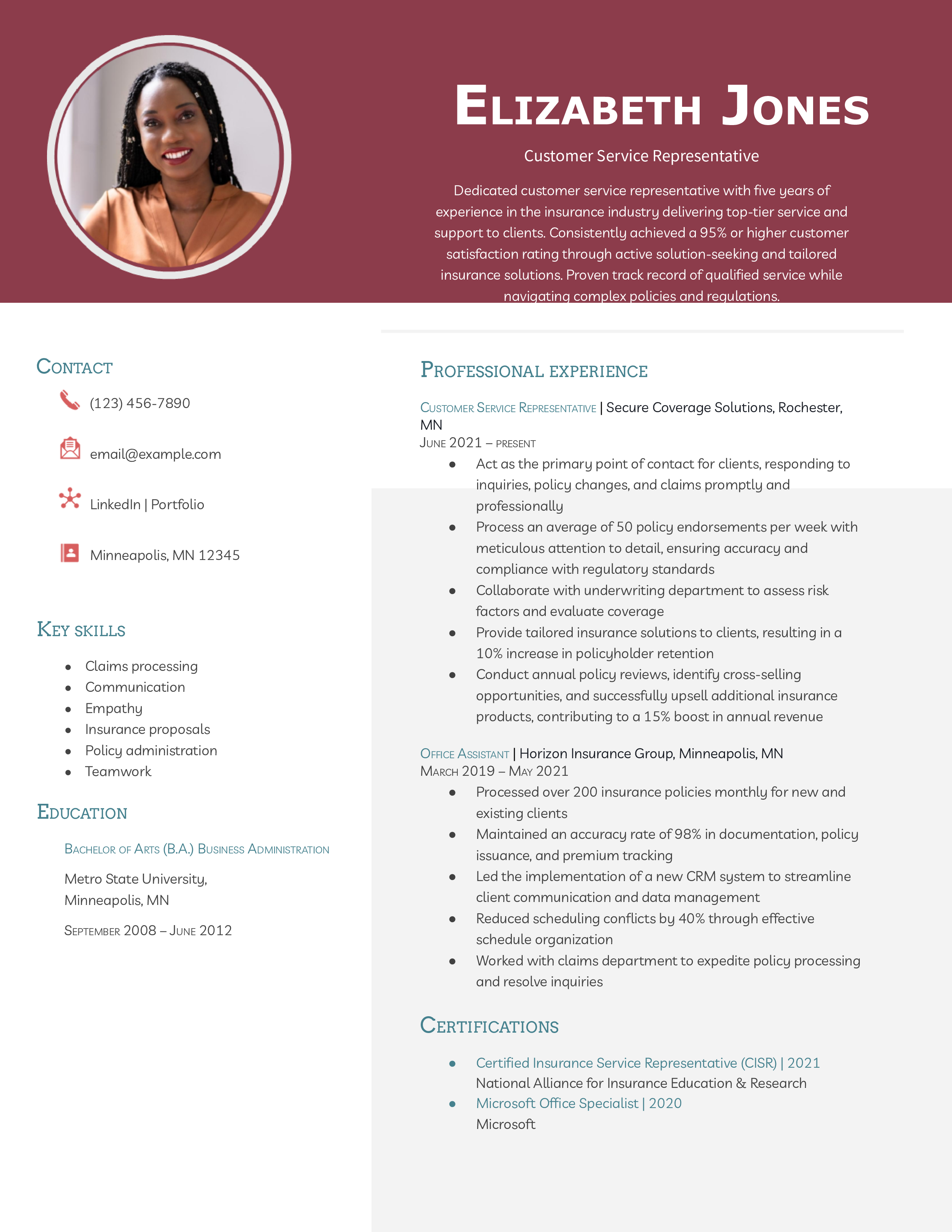 Mid Level Customer Service Representative Resume Sample