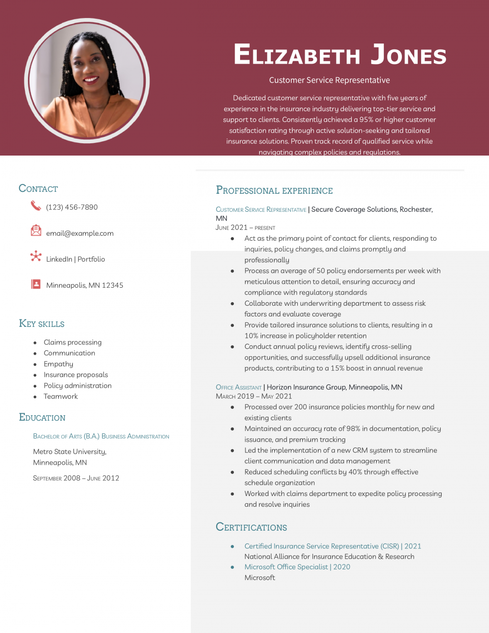 Mid Level Customer Service Representative Resume Sample