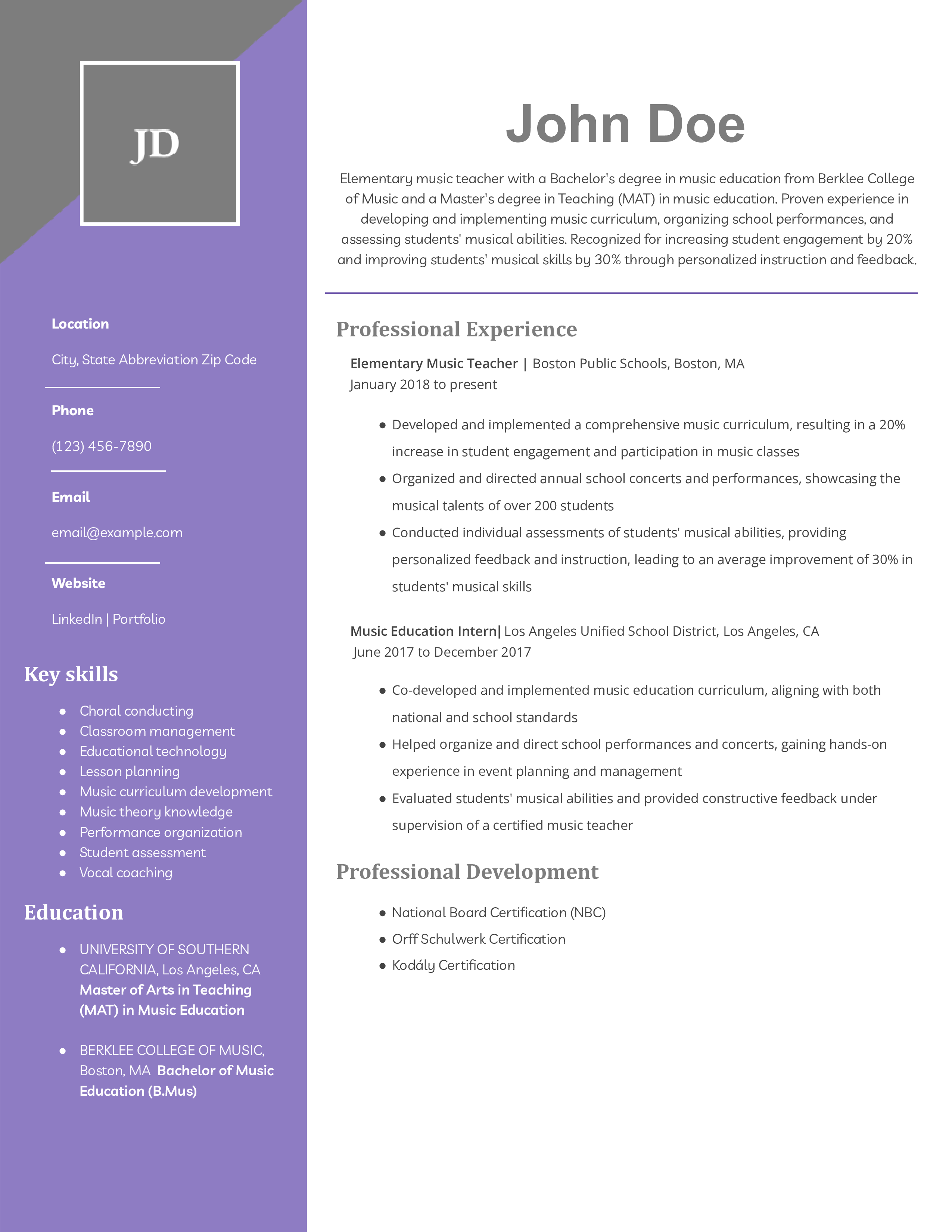 Elementary Teacher Resume Examples and Templates
