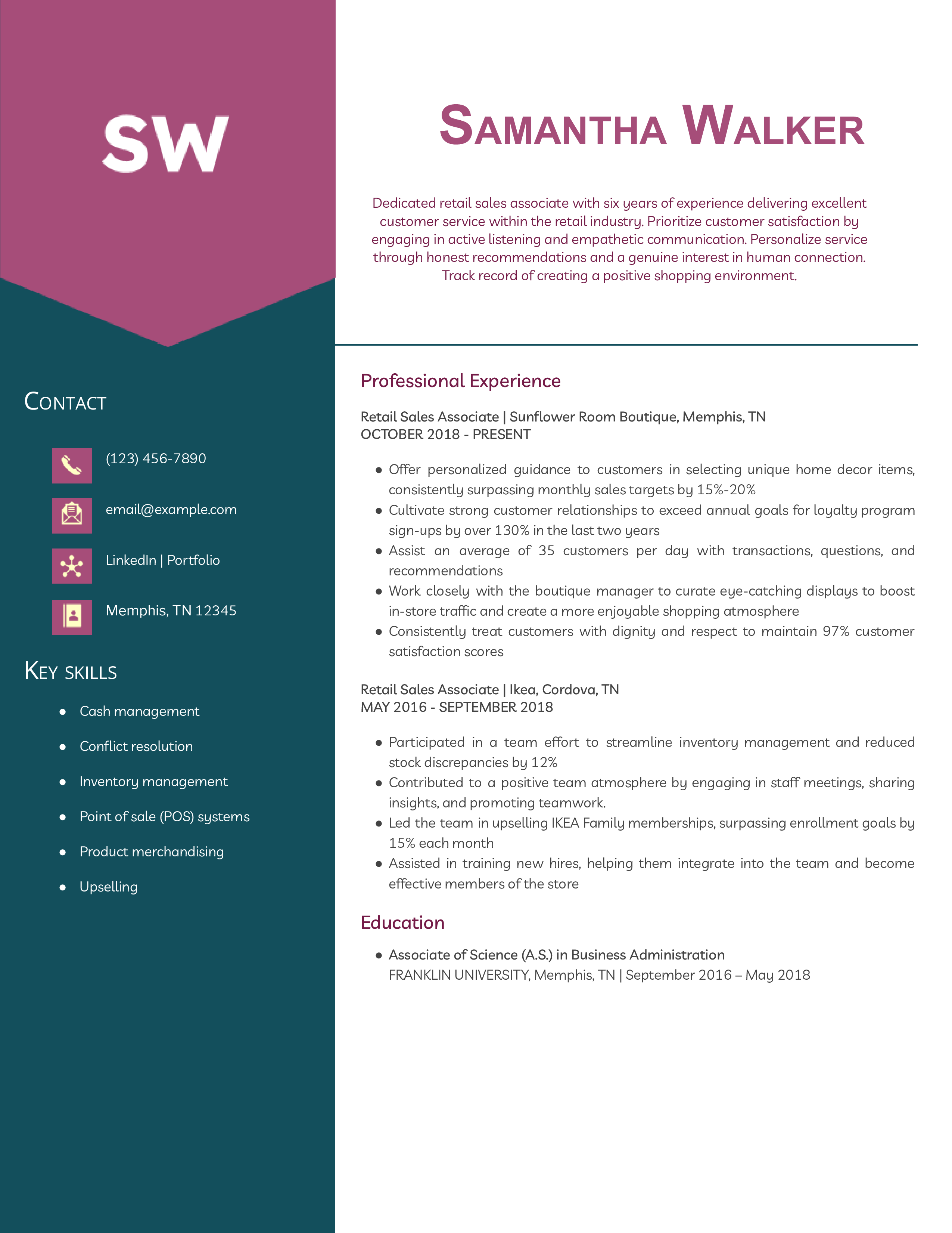 Mid Level Retail Sales Associate Resume Sample