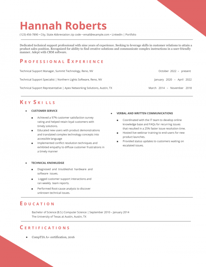 Mid Level Skills Based Resume Sample