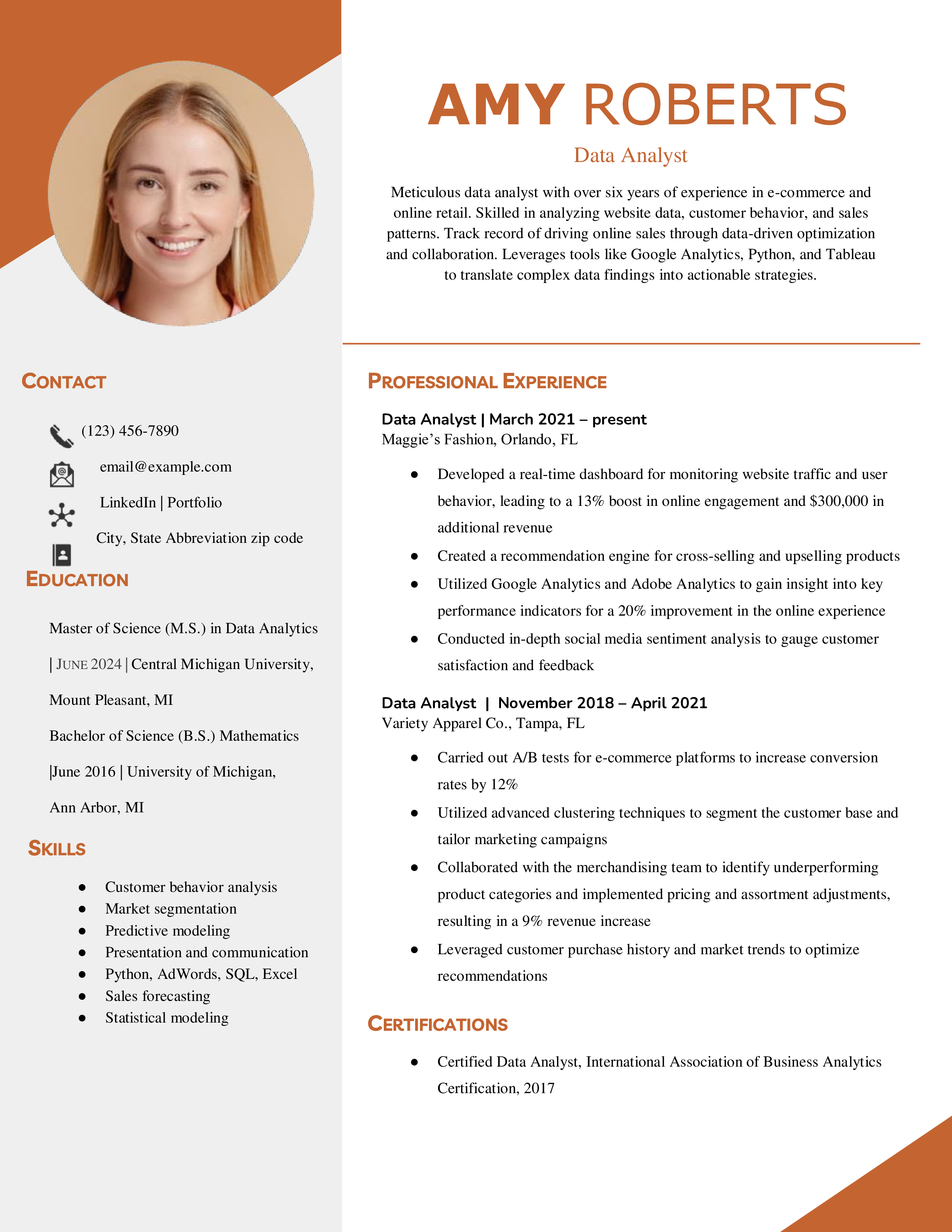 Midlevel Data Analyst Resume Example (file make a copy)