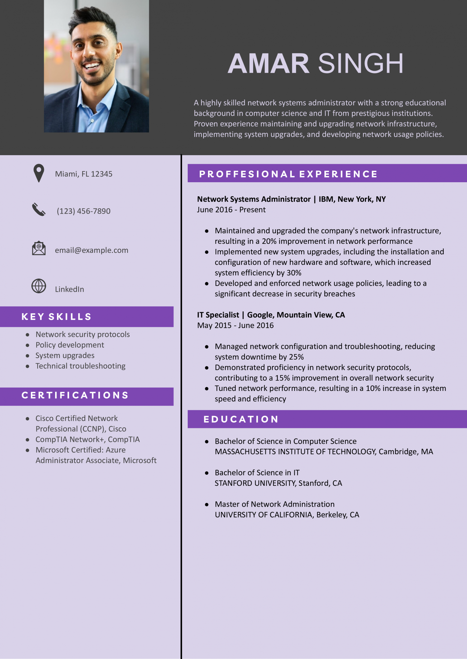 Network Systems Administrator Resume Example