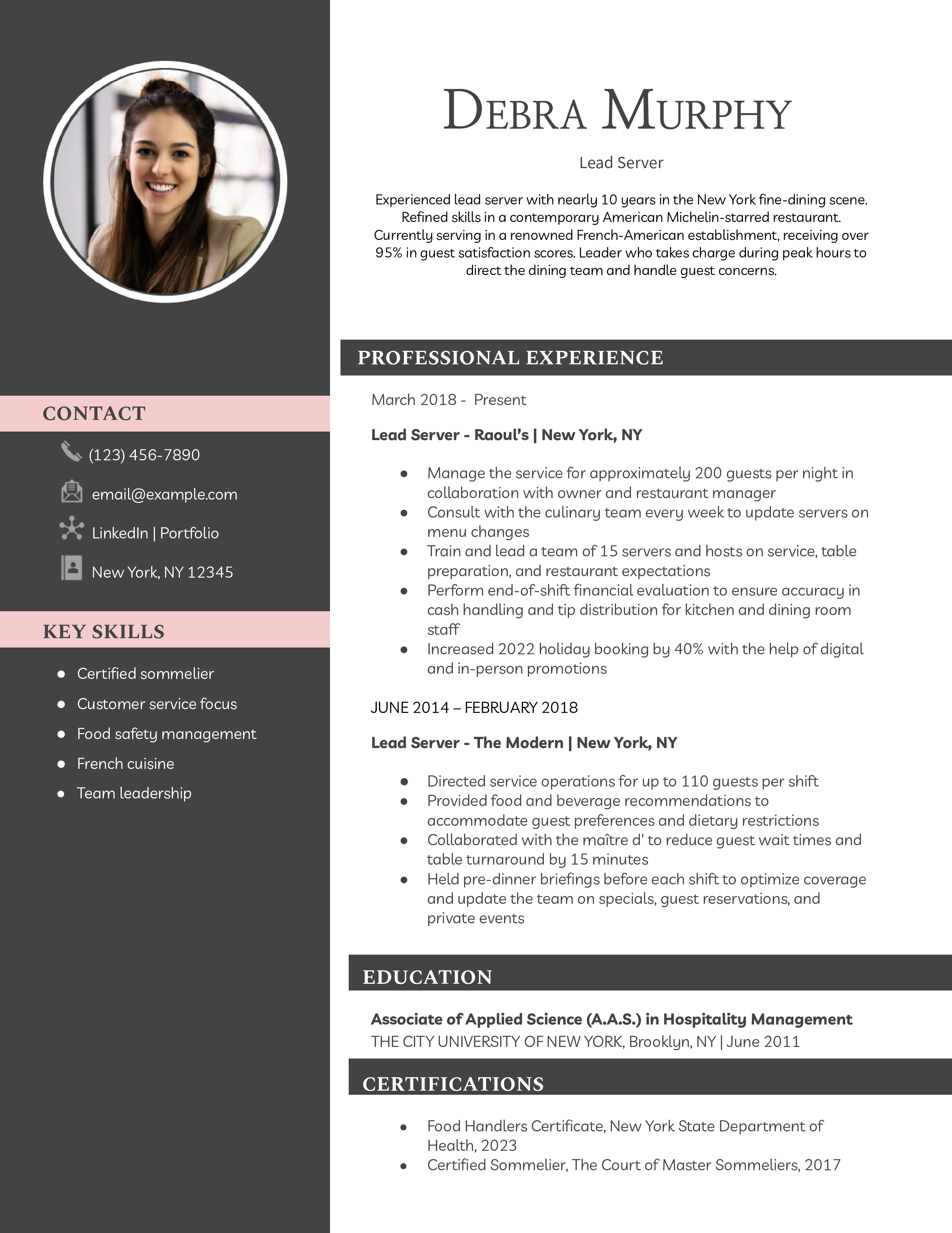 Senior Level Server Resume Template Example (file _ make a copy)