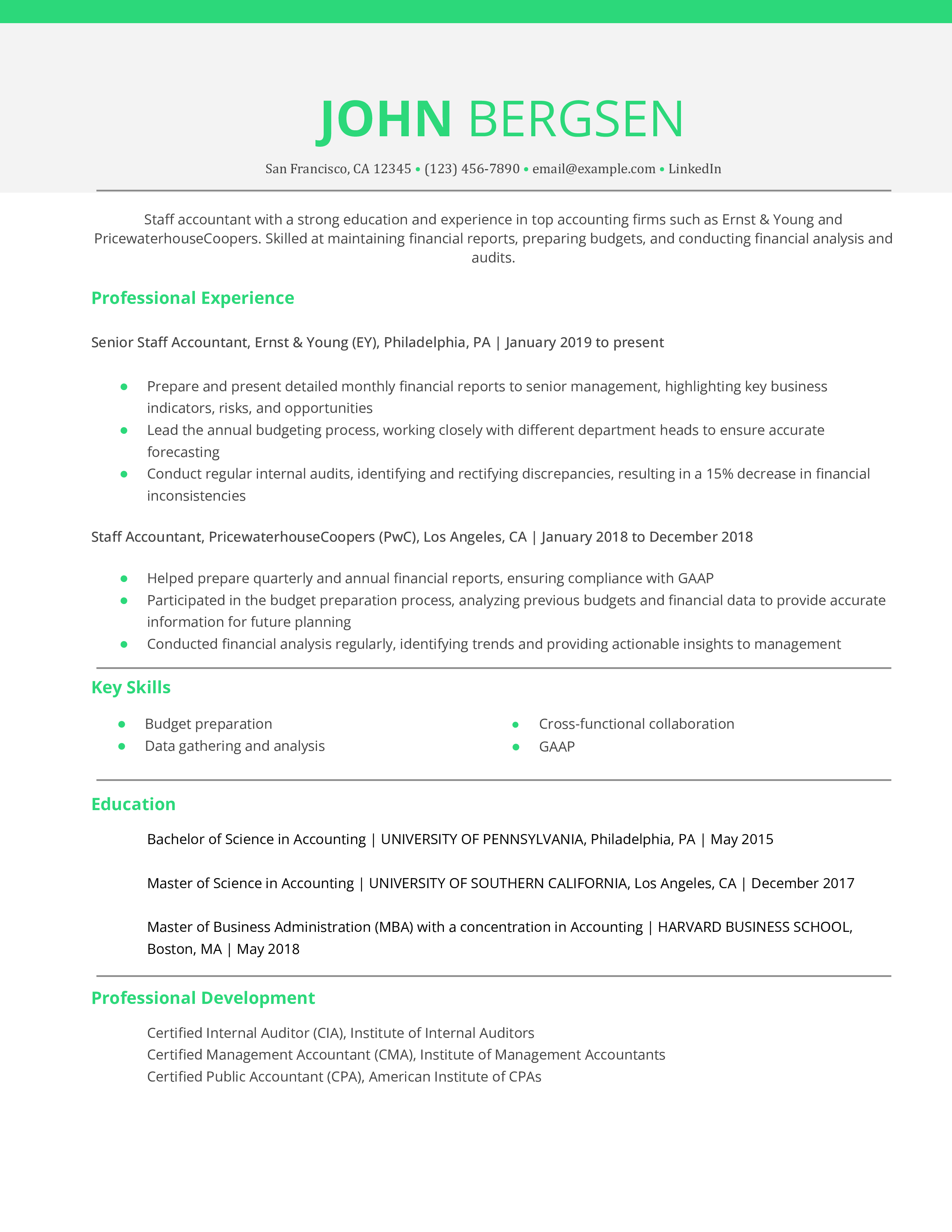 Staff Accountant Resume Example