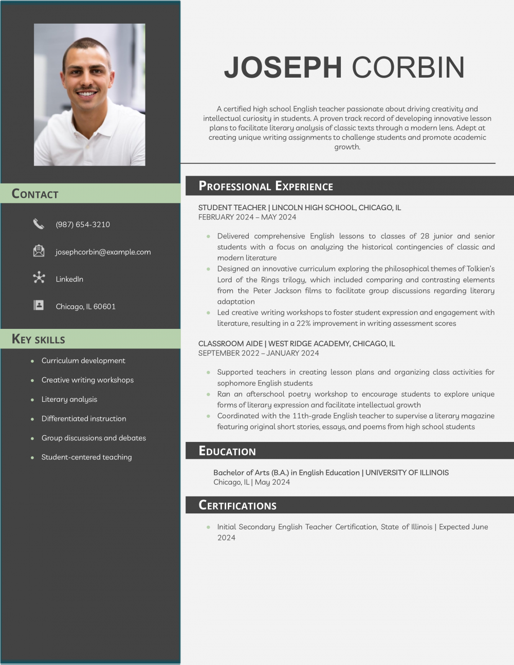Student Teacher Resume Example