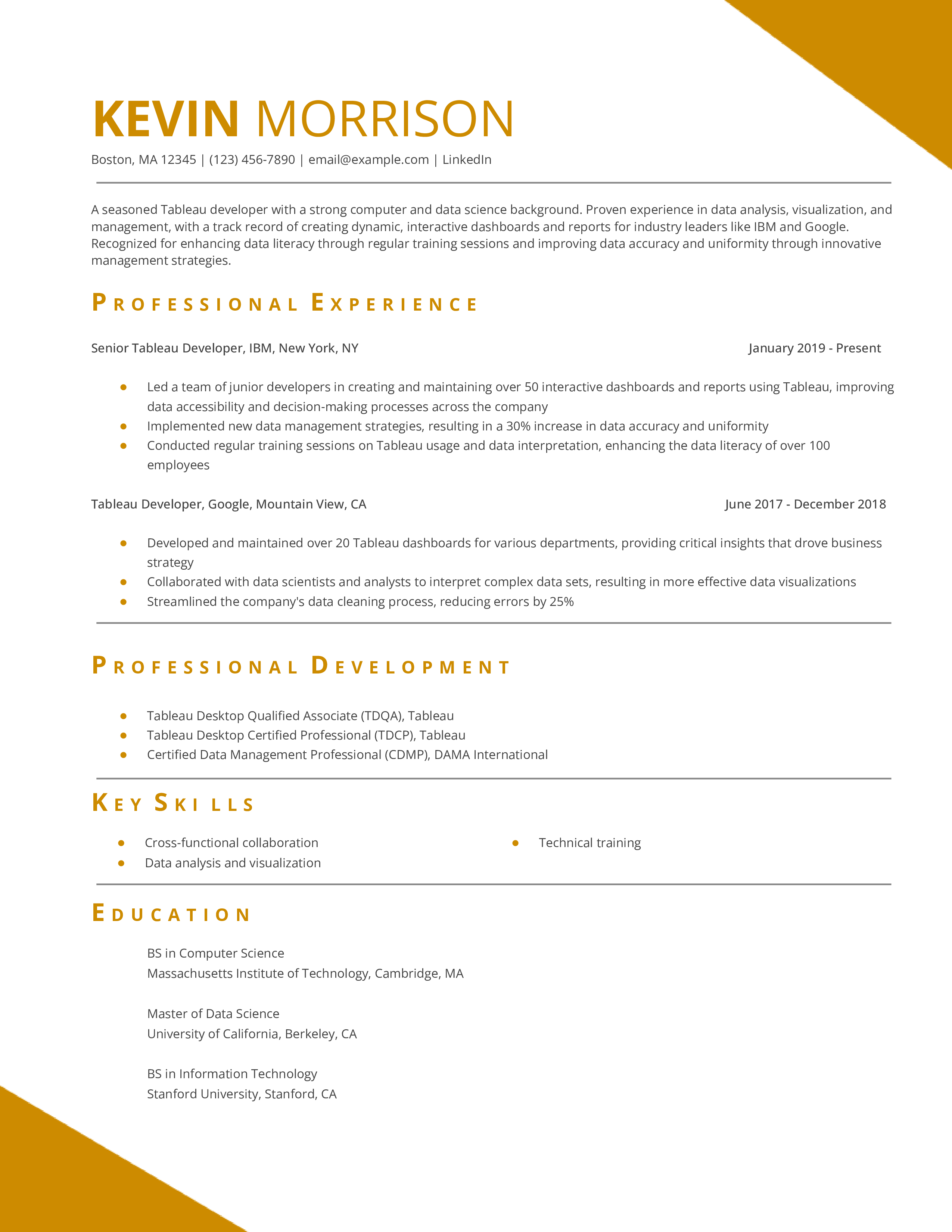 Tableau Resume Examples and Templates for 2024