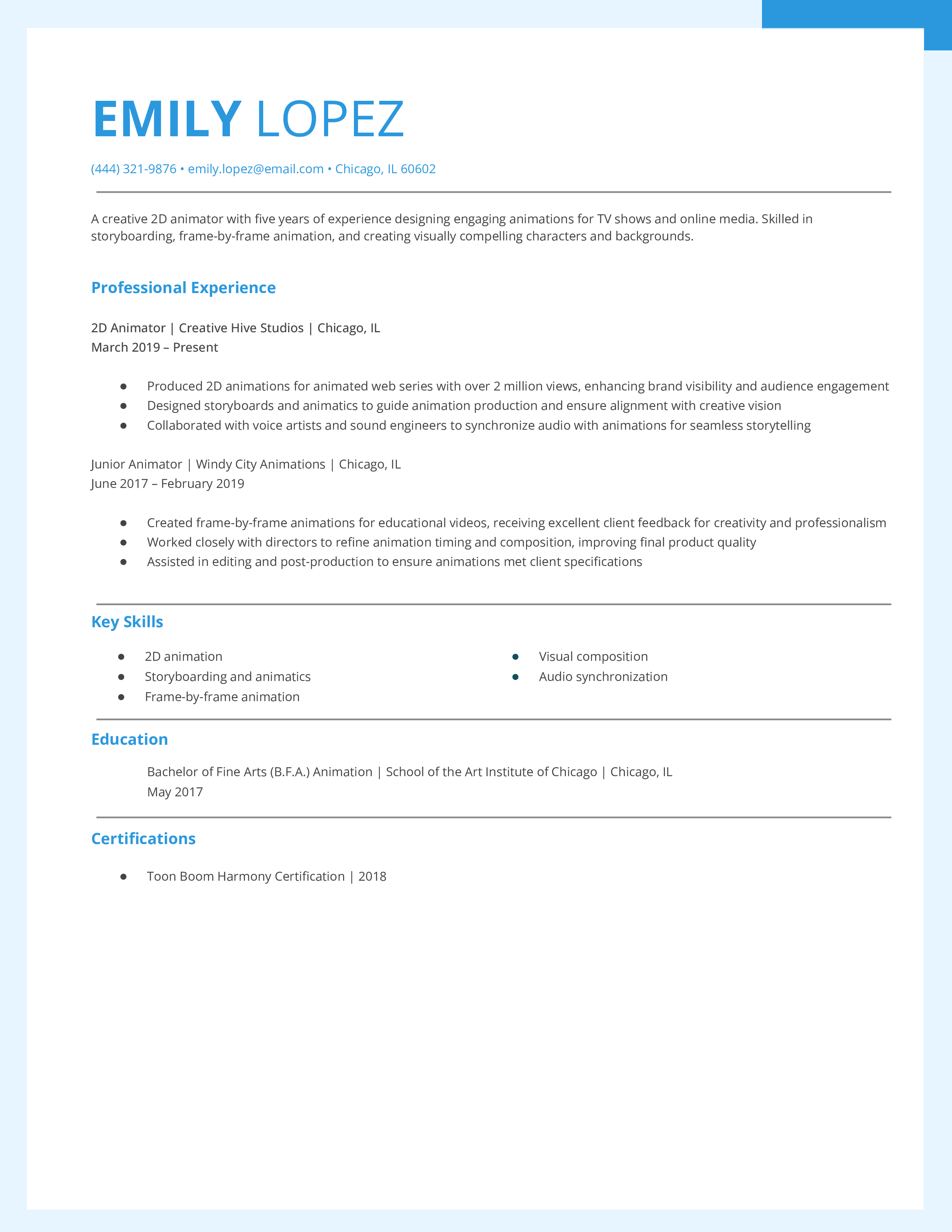 Animator Resume Examples and Templates for 2025