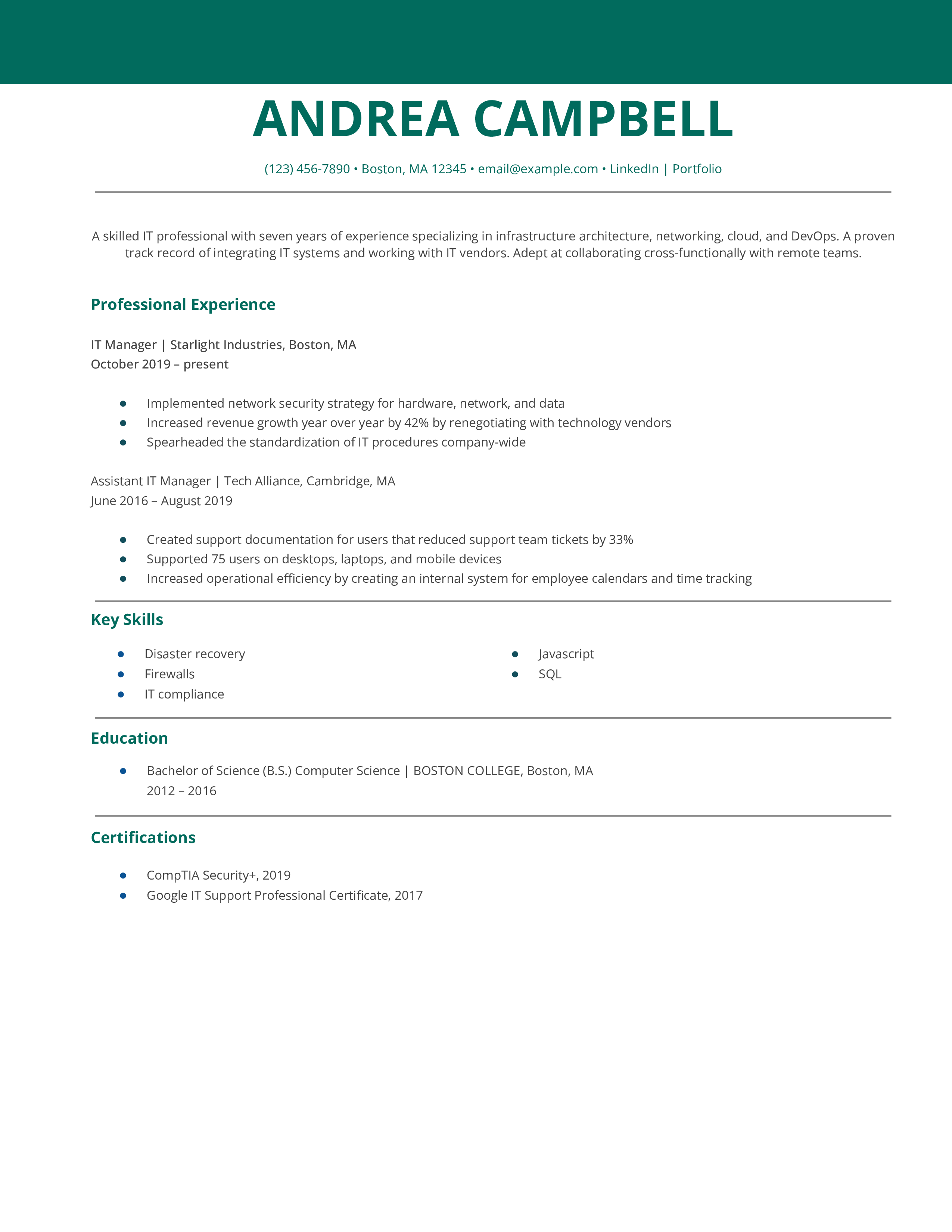 ATS Friendly Information Technology (IT) Resume Template