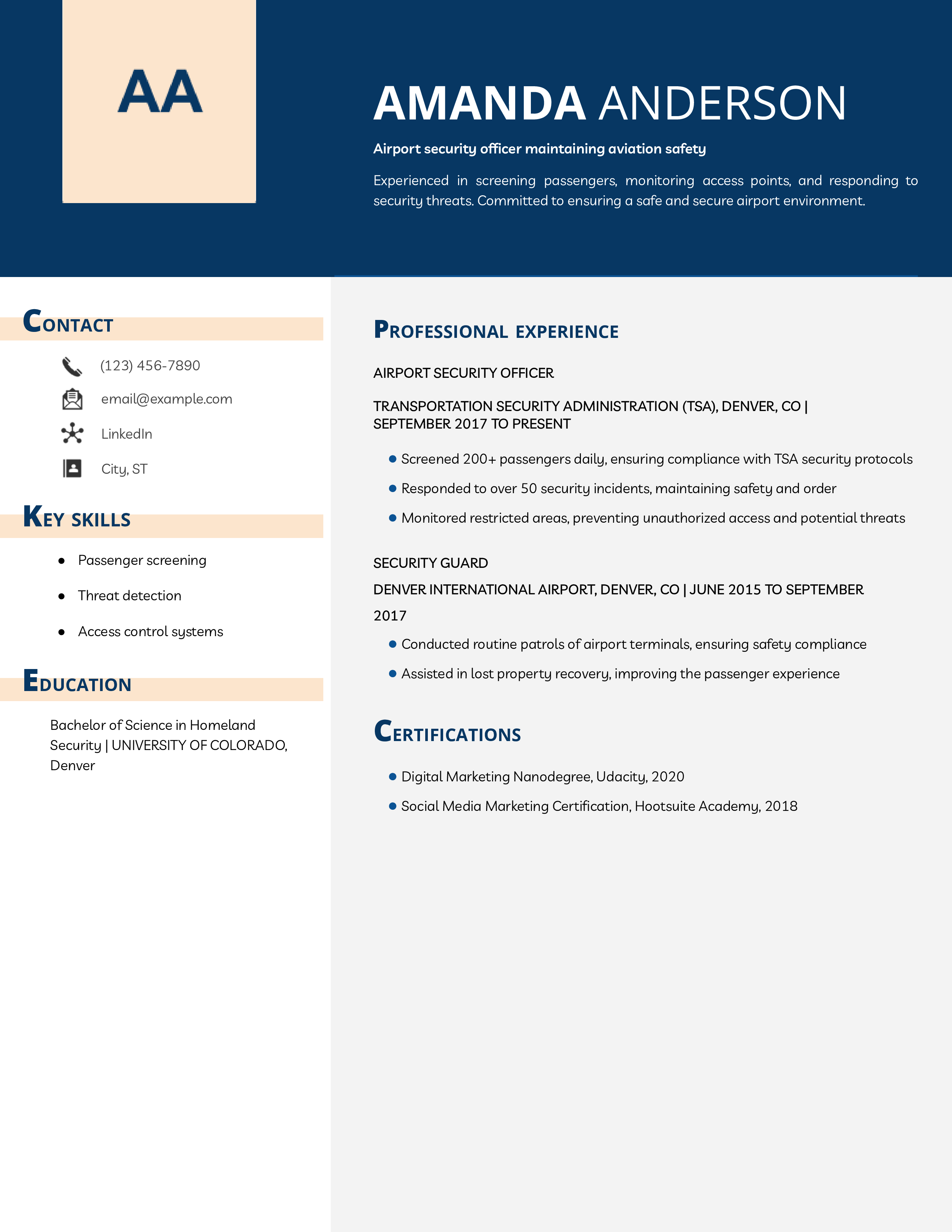 Airport Security Officer Resume Example