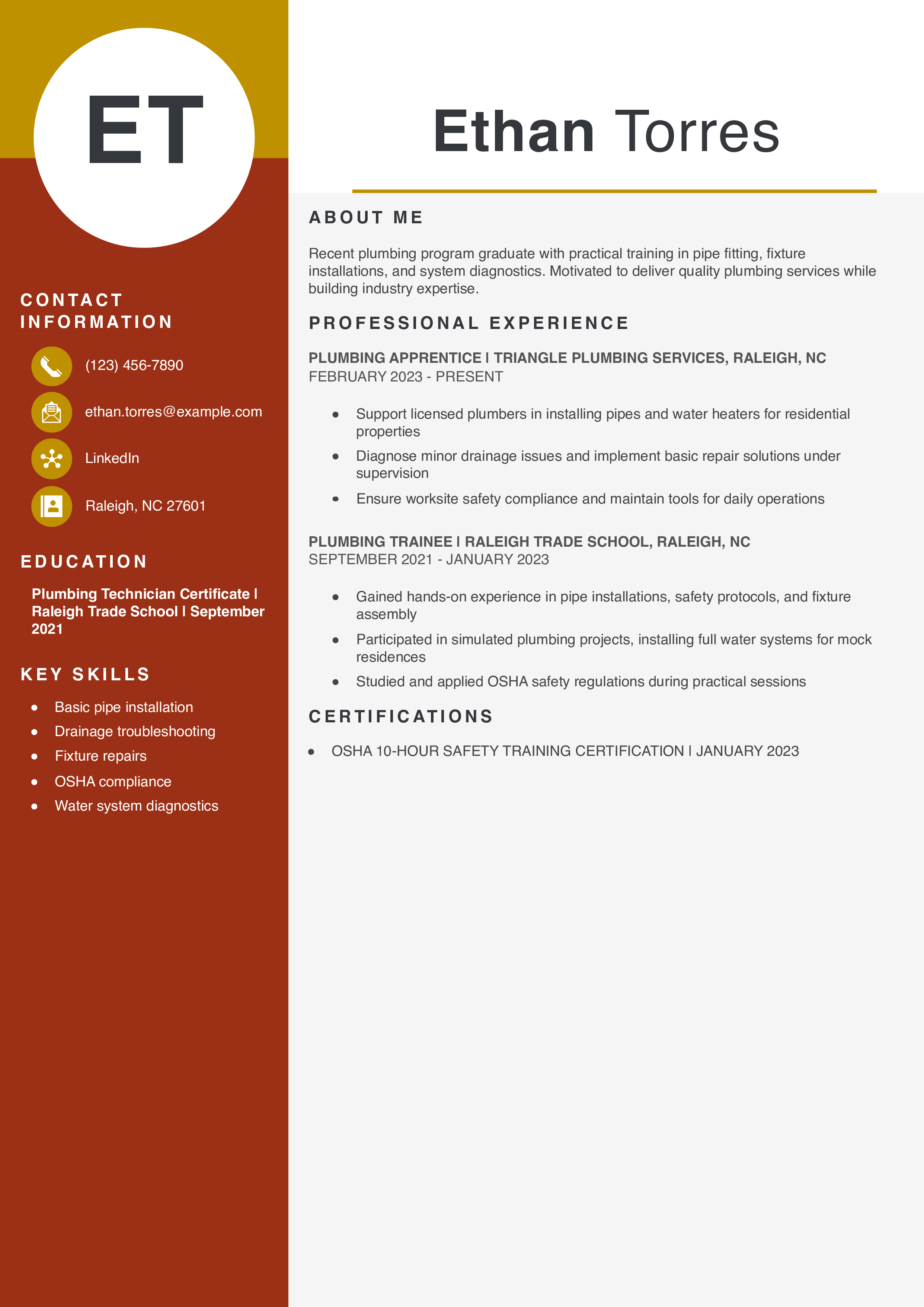 Apprentice Plumber Resume Example2