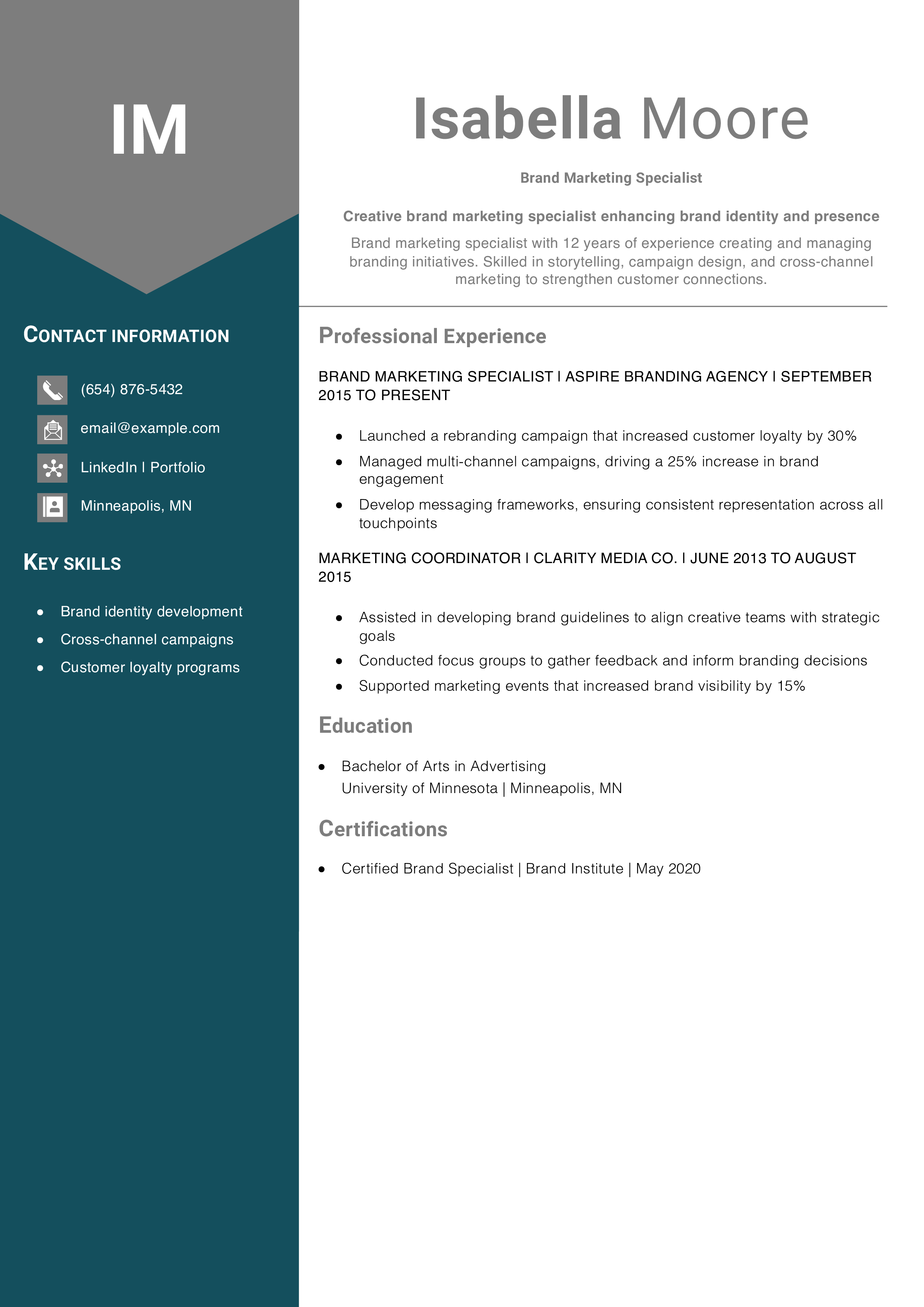 Brand Marketing Specialist Resume