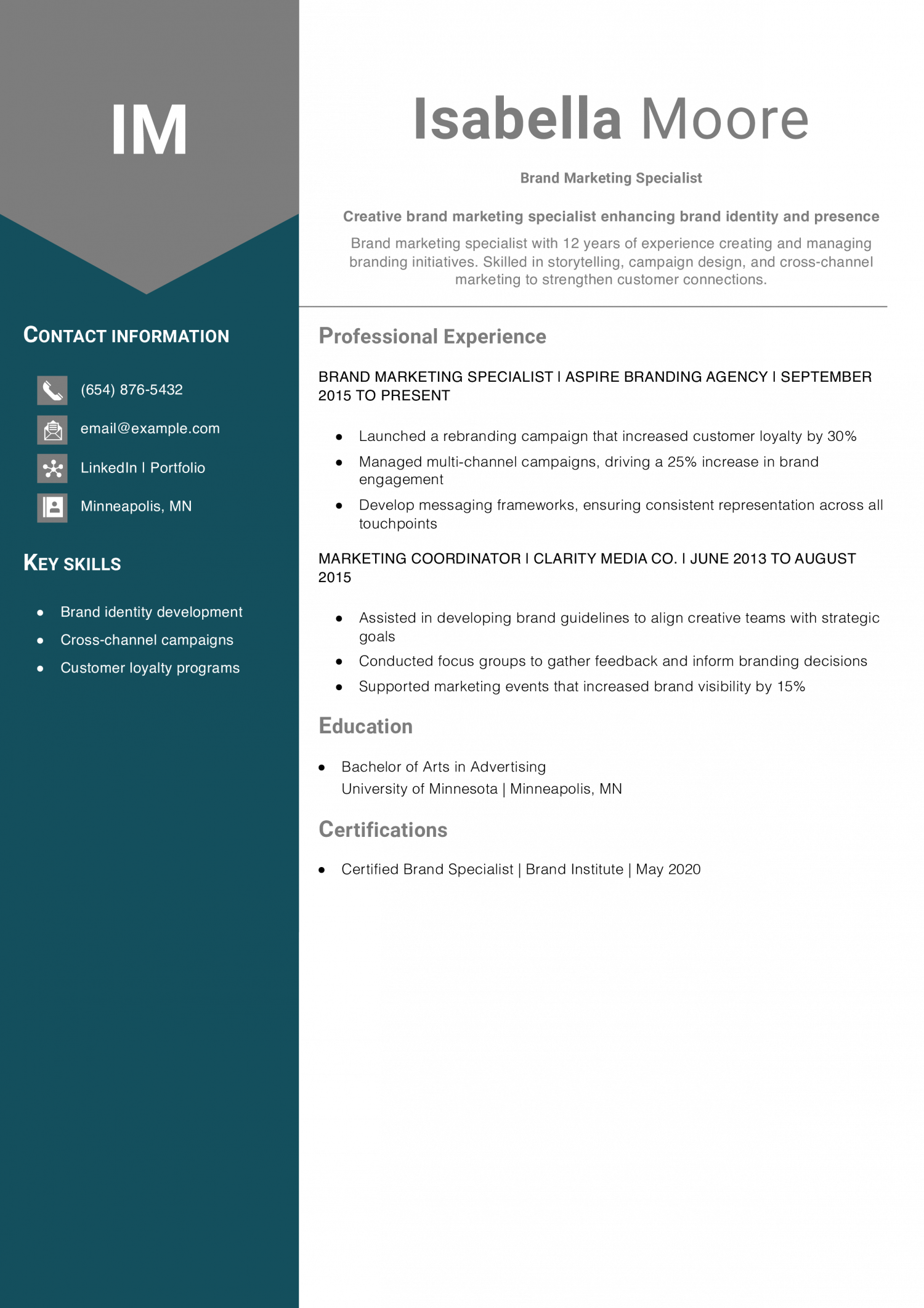 Brand Marketing Specialist Resume