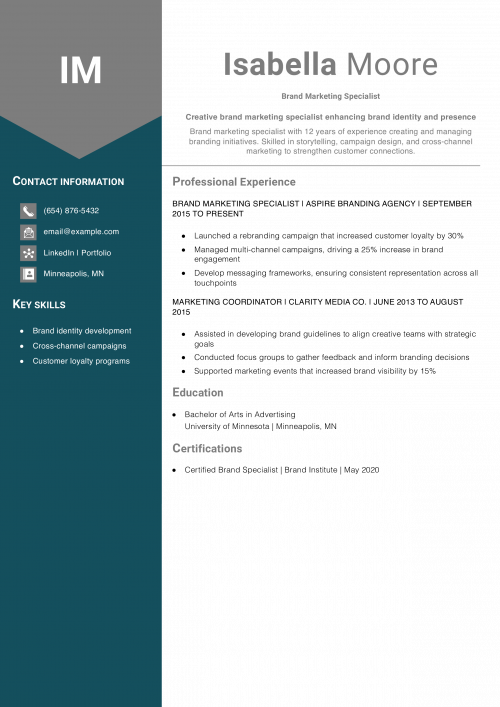 Brand Marketing Specialist Resume