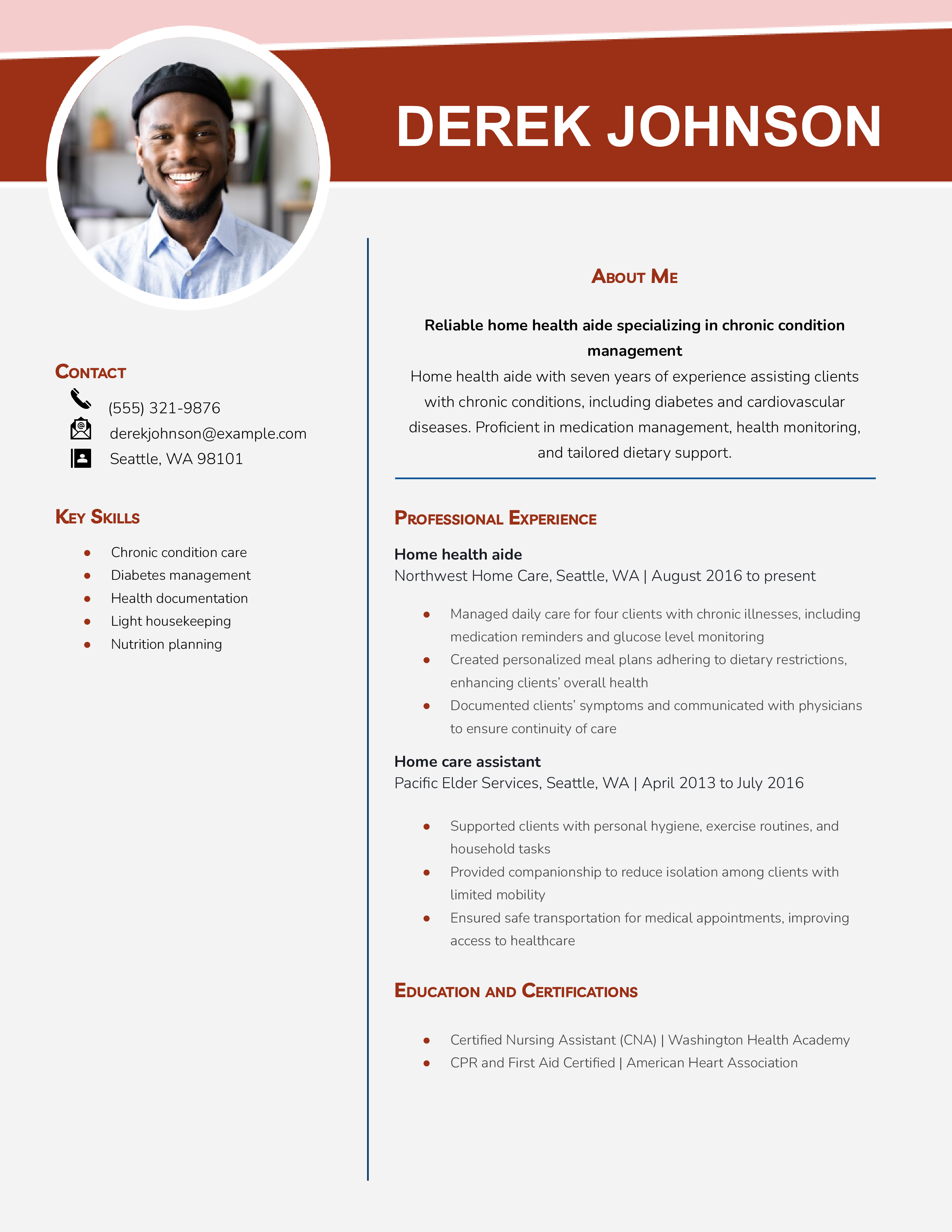Chronic Care Home Health Aide Resume Example