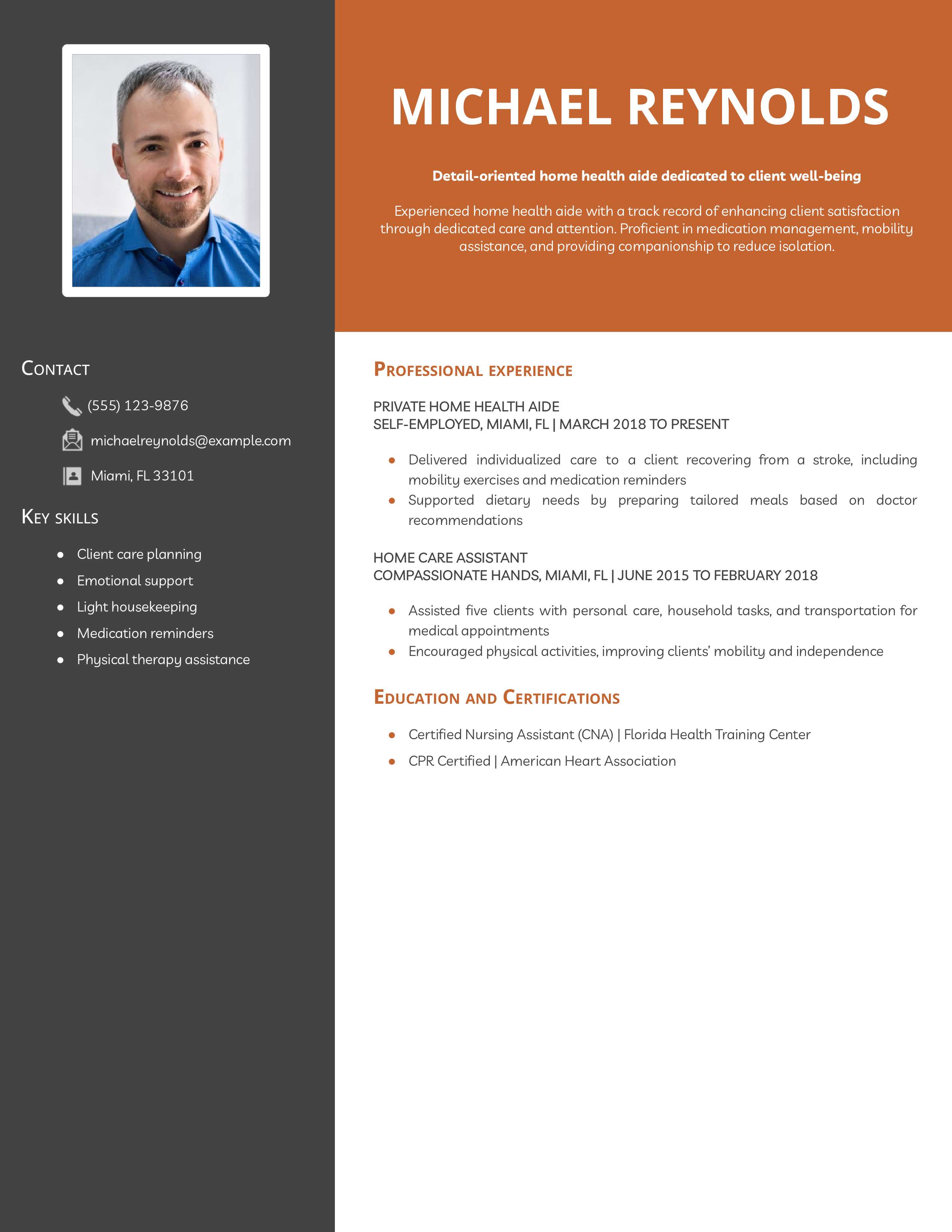 Client-Focused Home Health Aide Resume Example