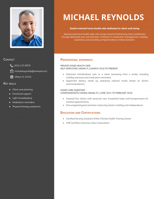 Client-Focused Home Health Aide Resume Example