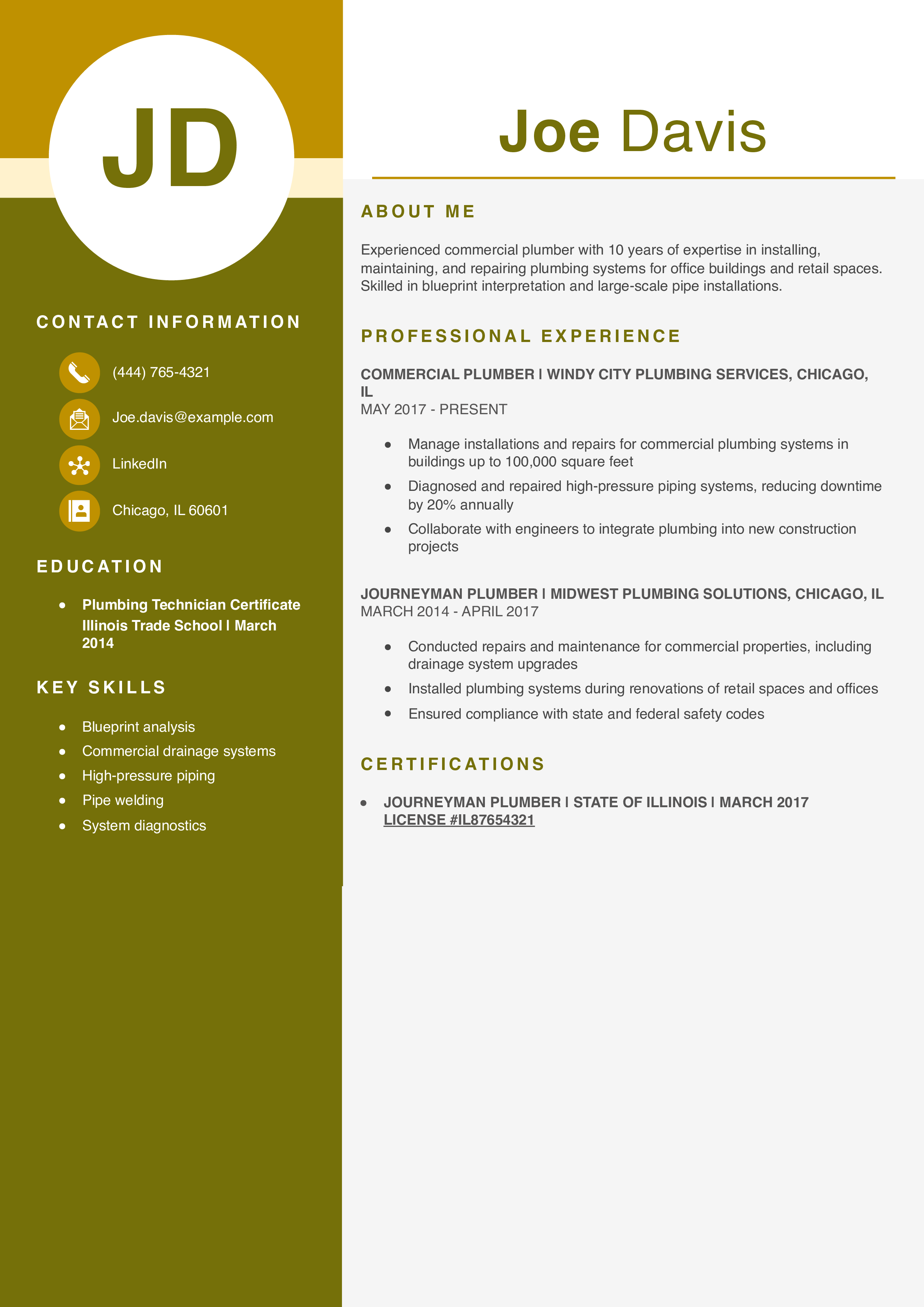 Commercial Plumber Resume Example2