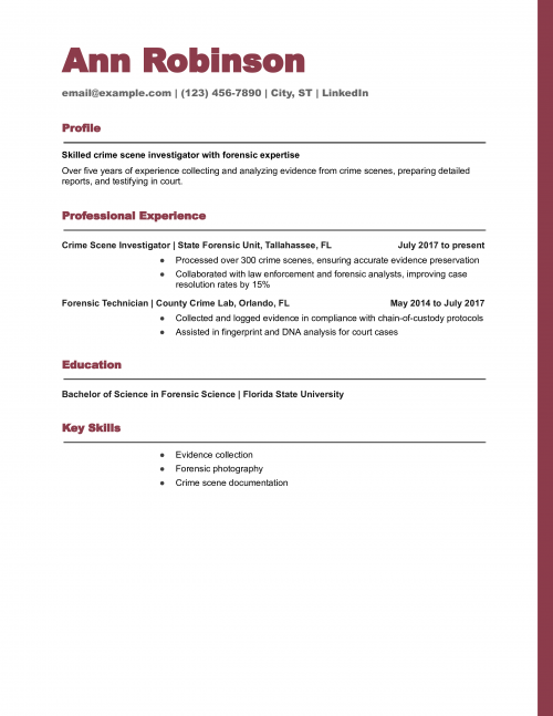 Crime Scene Investigator Resume Example