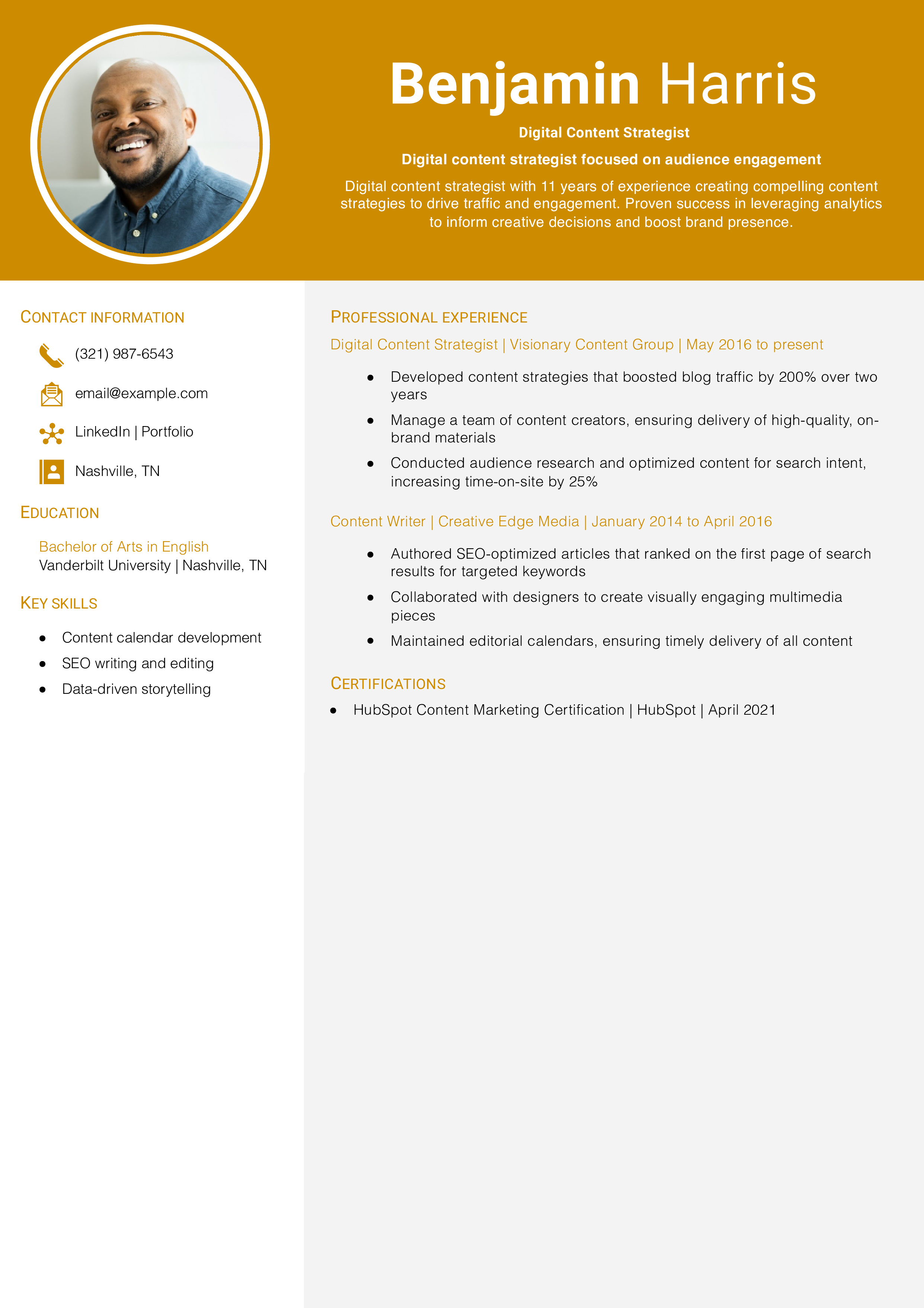 Digital Content Strategist Resume