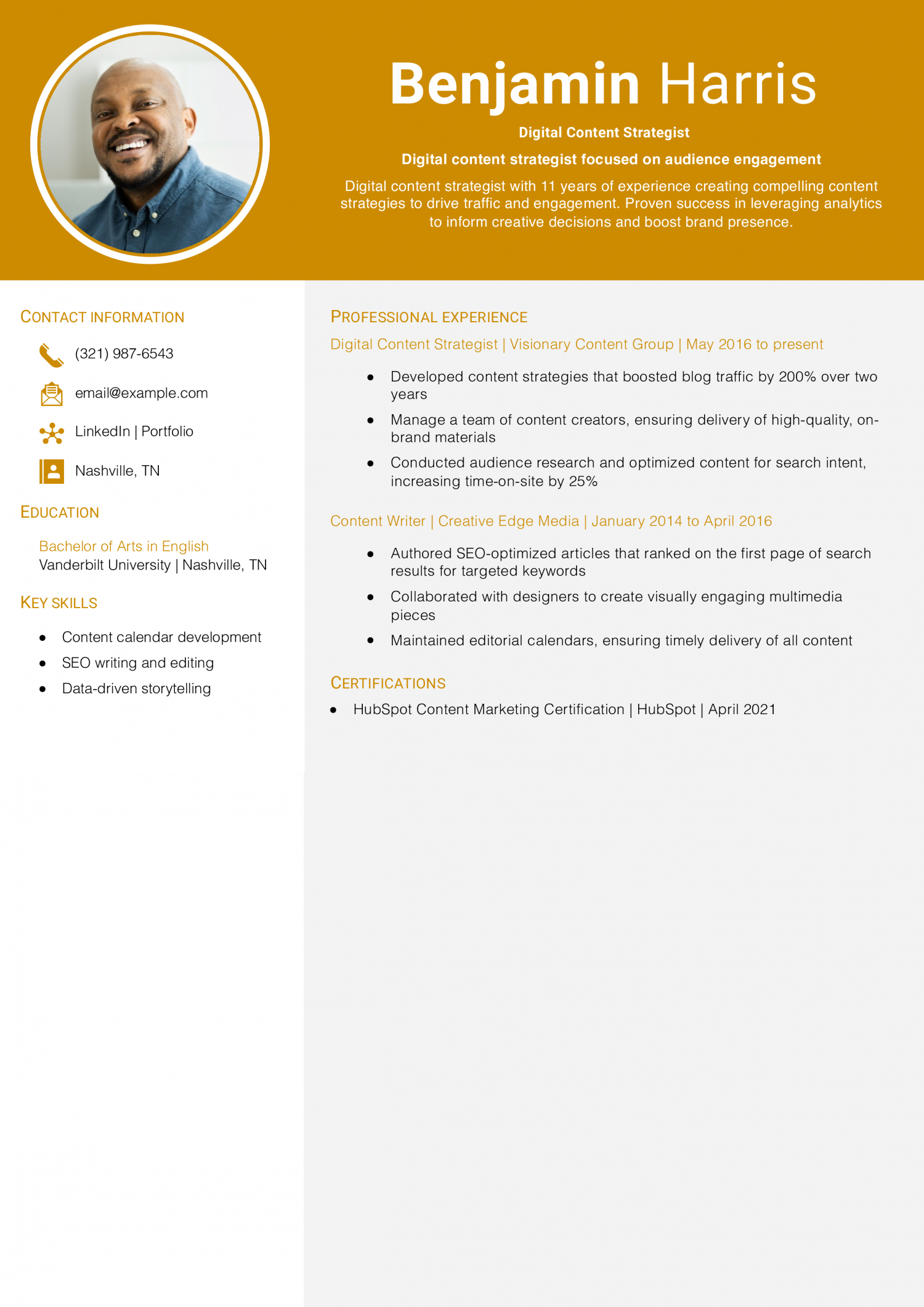 Digital Content Strategist Resume
