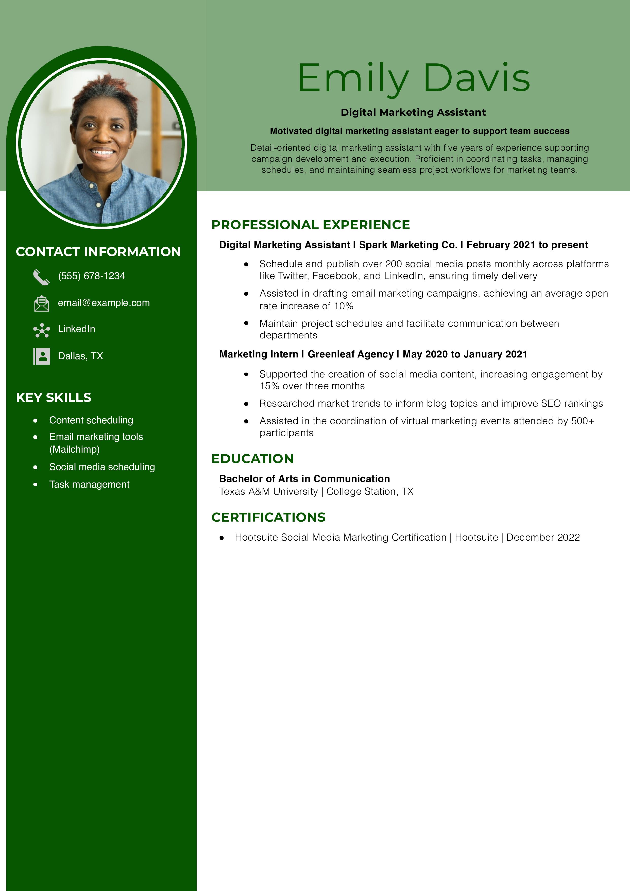 Digital Marketing Assistant Resume