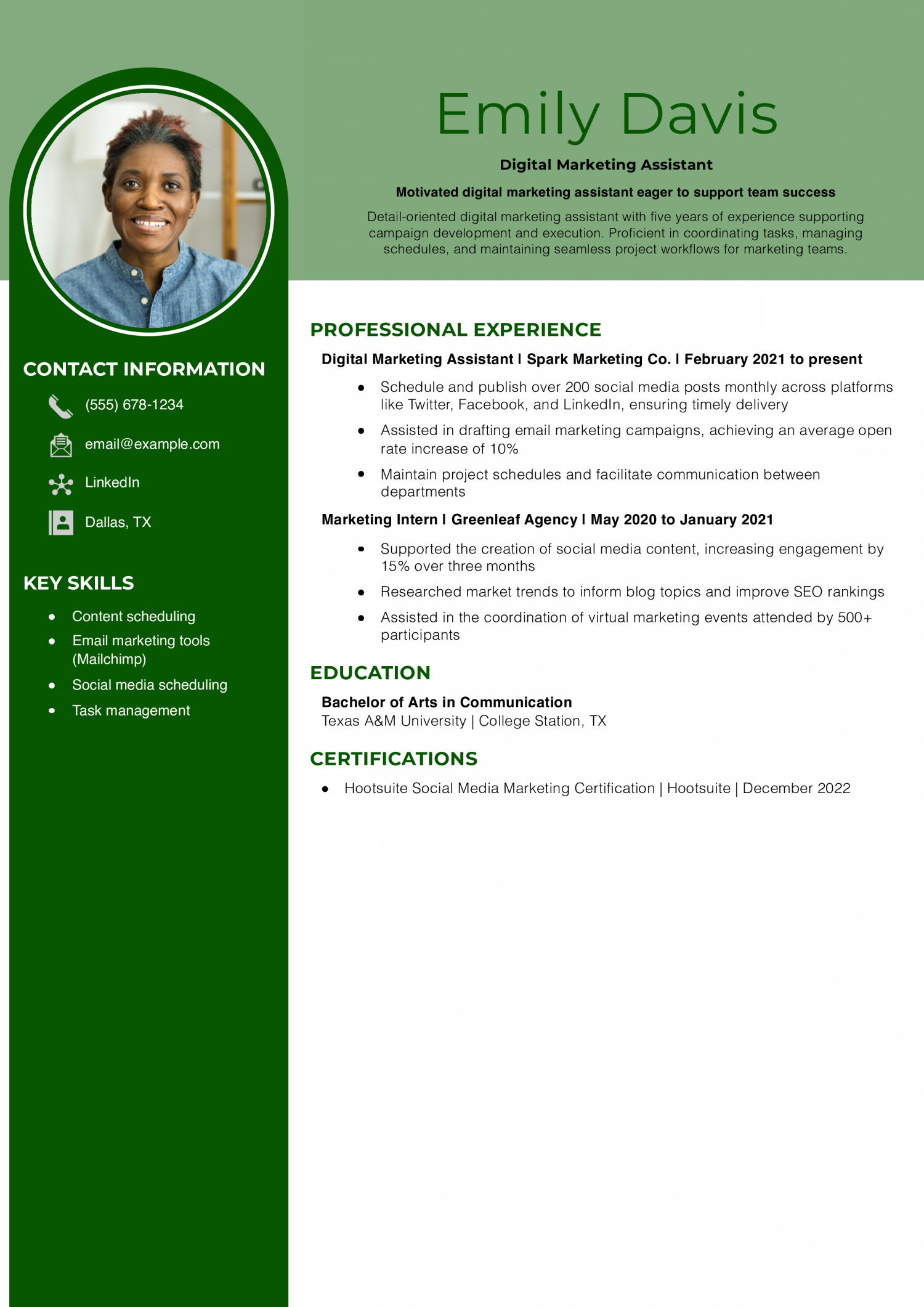 Digital Marketing Assistant Resume