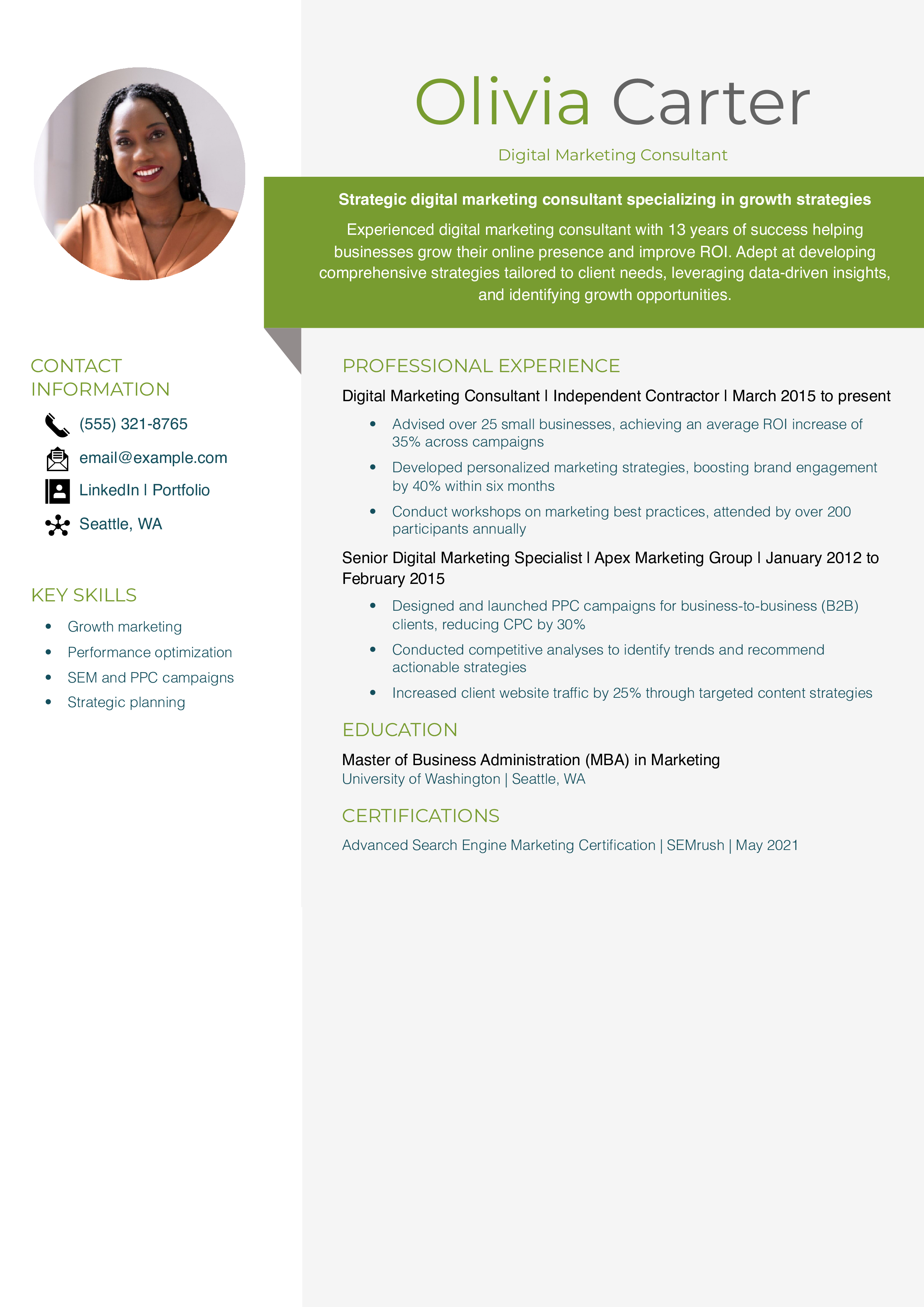 Digital Marketing Consultant Resume