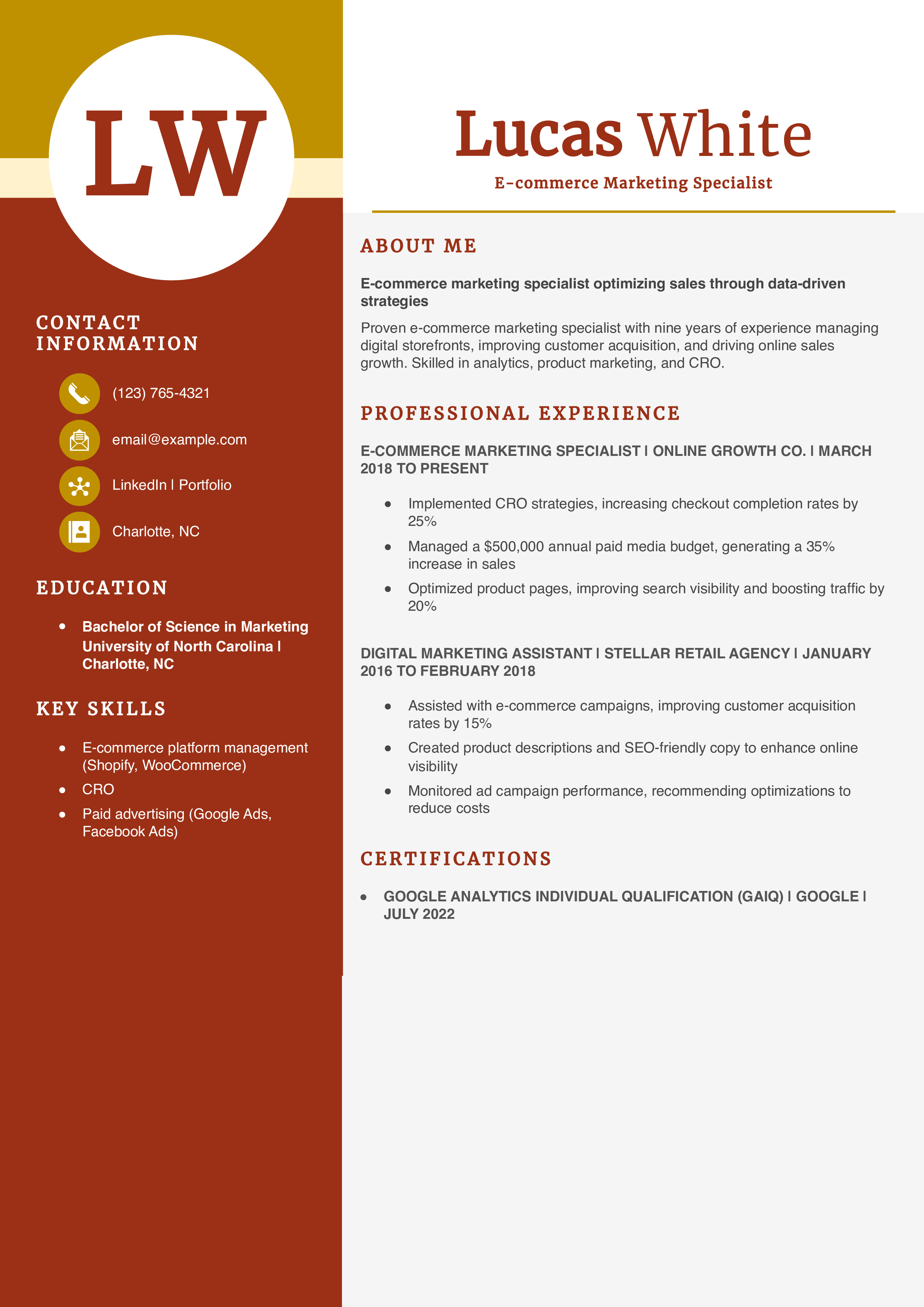 E-commerce Marketing Specialist Resume