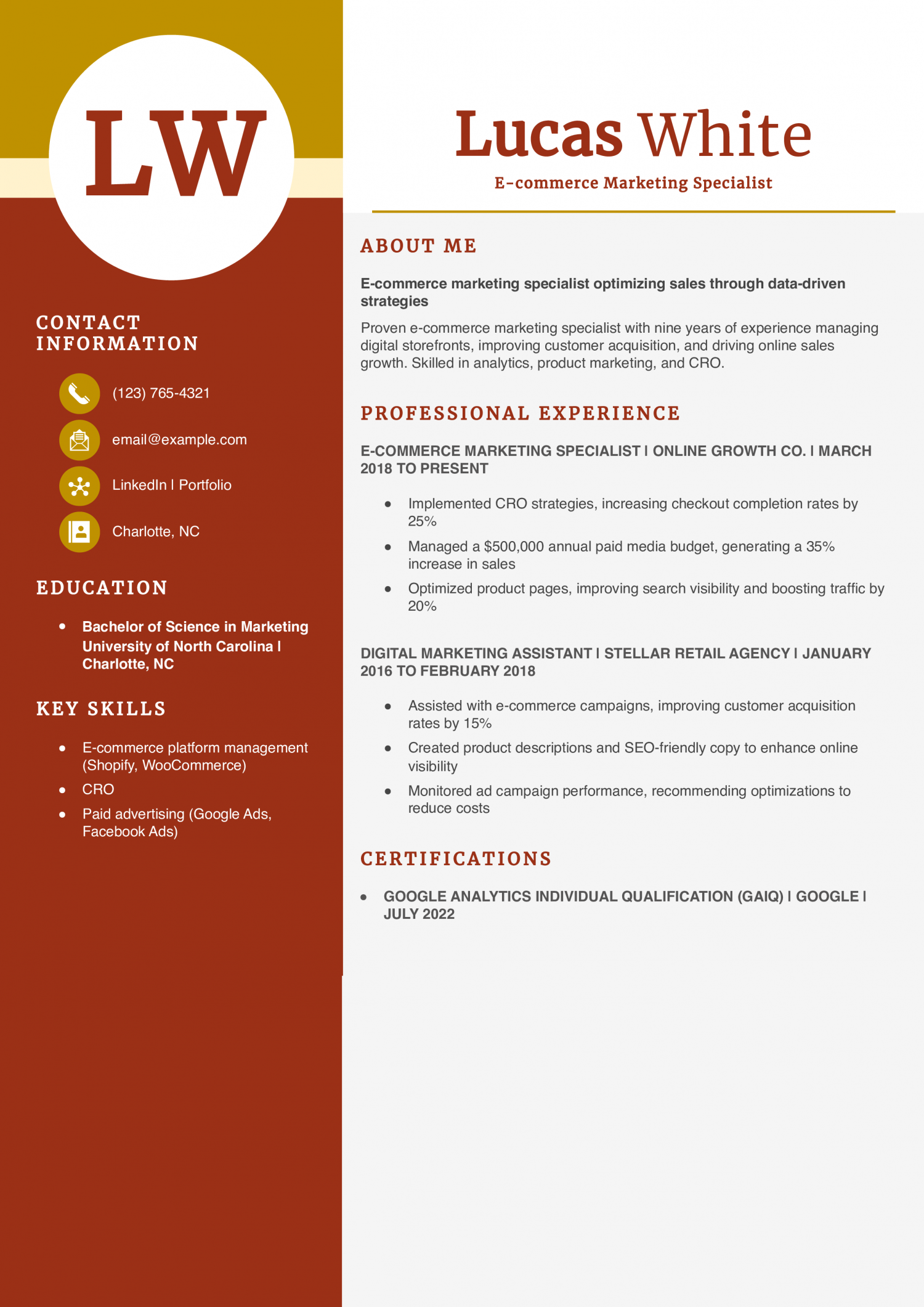 E-commerce Marketing Specialist Resume