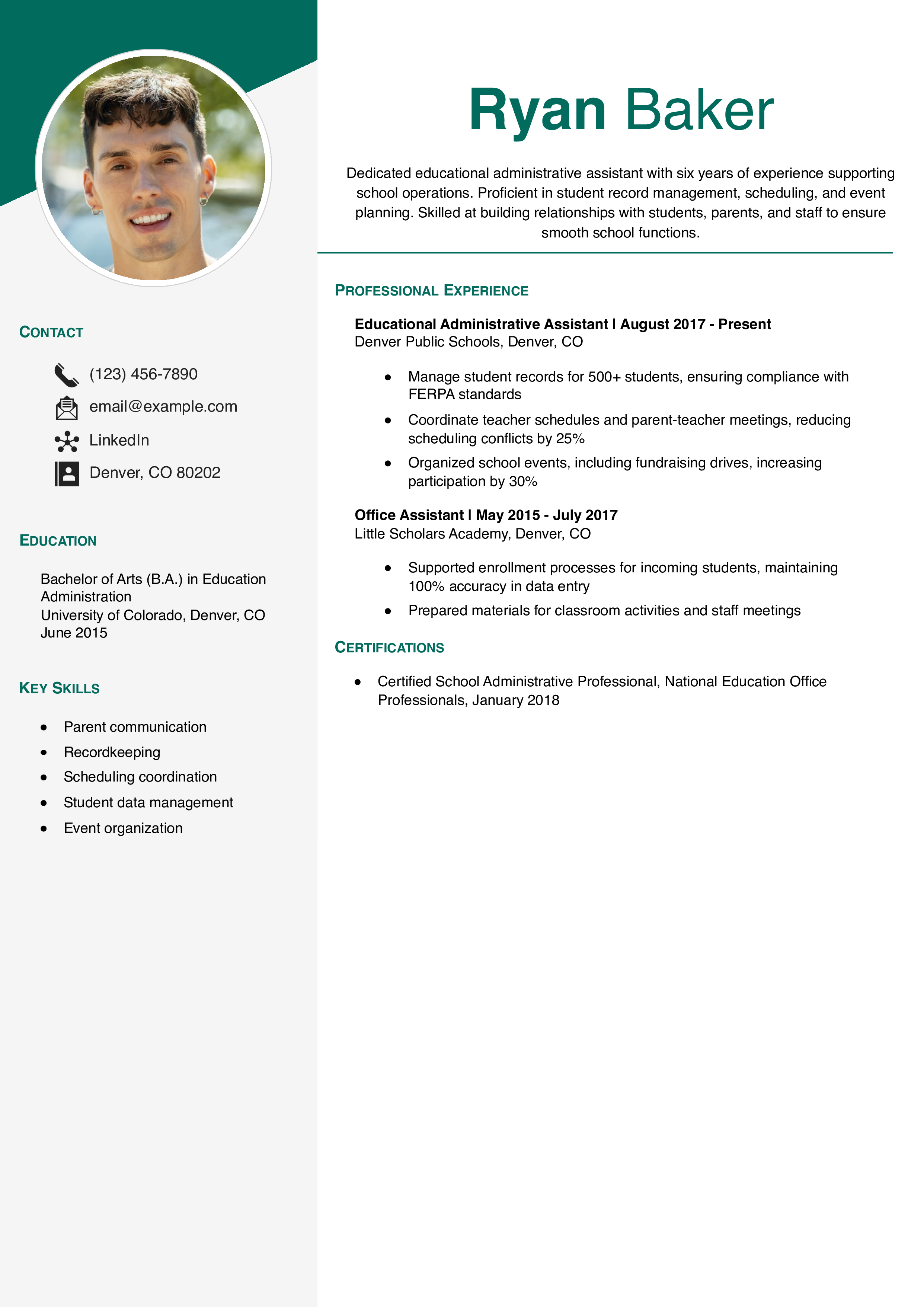 Educational Administrative Assistant Resume Example