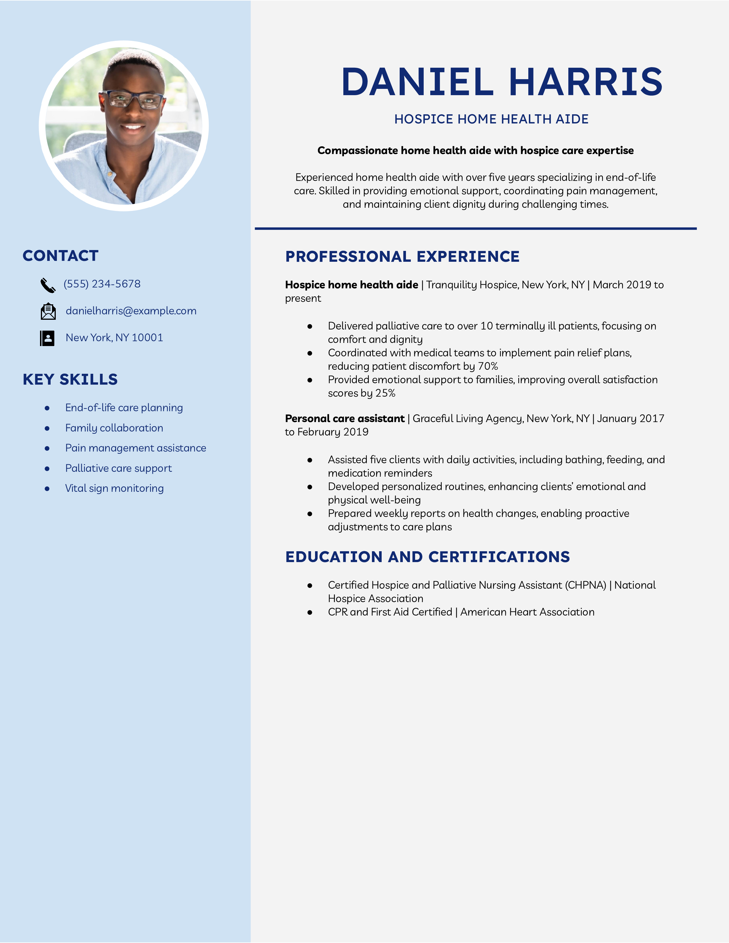 End-of-Life Care Home Health Aide Resume Example